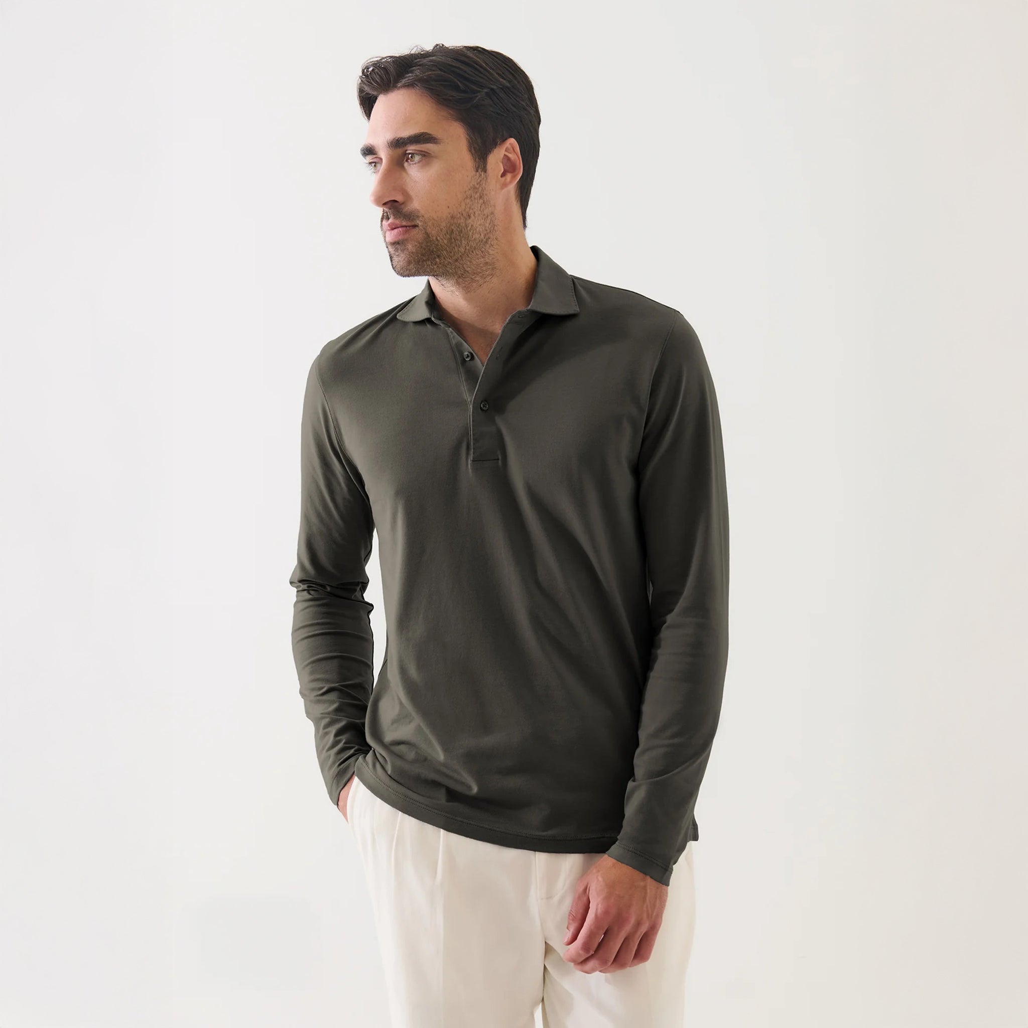 Thyme Green Long Sleeve Pima Polo - Patrick Assaraf