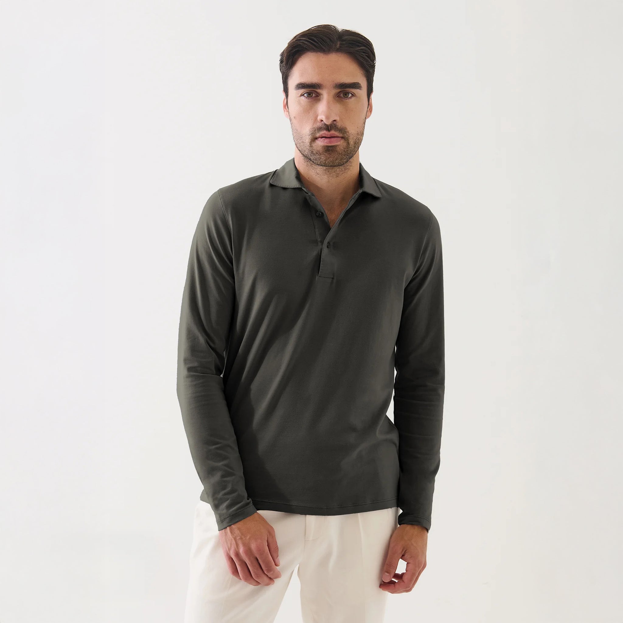 Thyme Green Long Sleeve Pima Polo - Patrick Assaraf