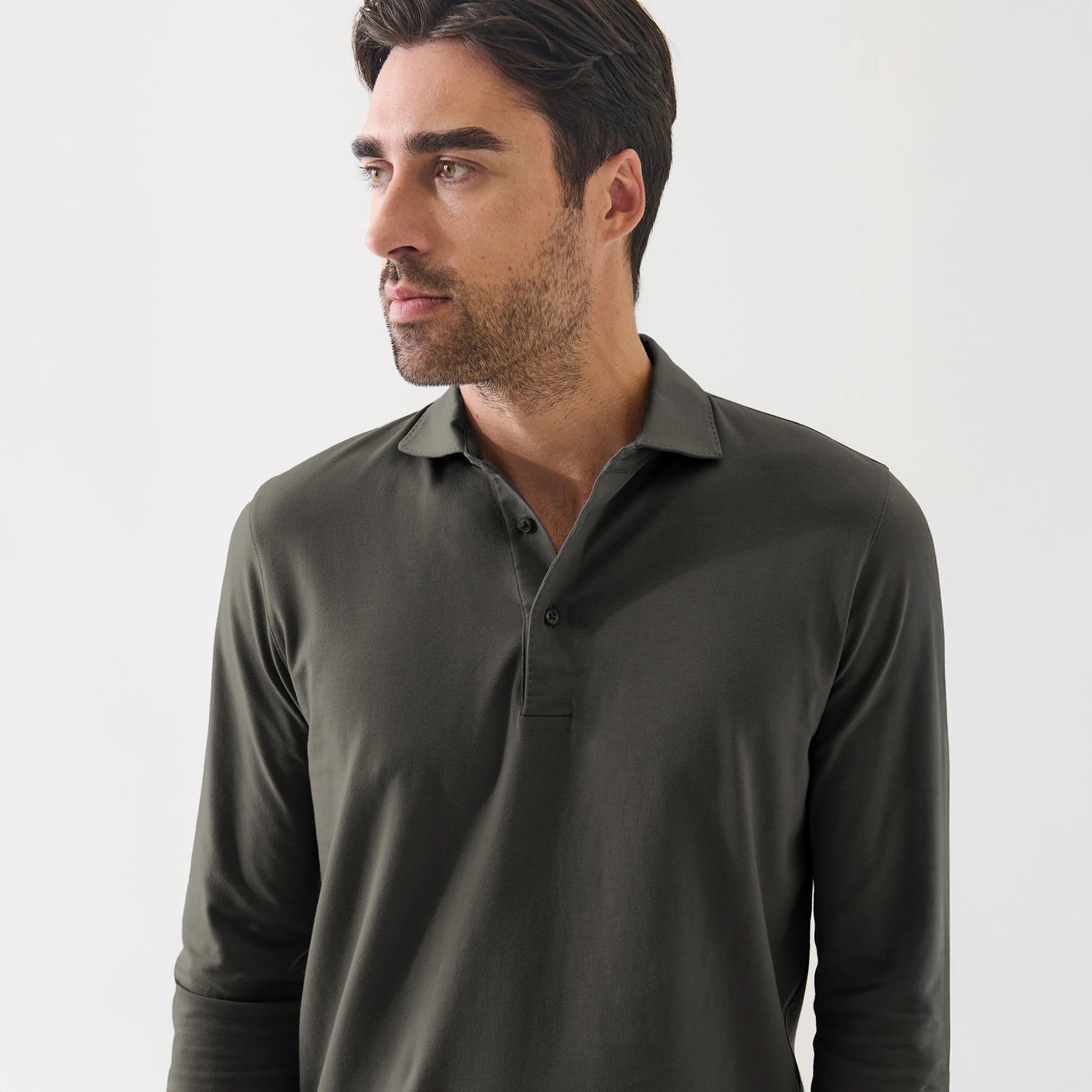 Thyme Green Long Sleeve Pima Polo - Patrick Assaraf