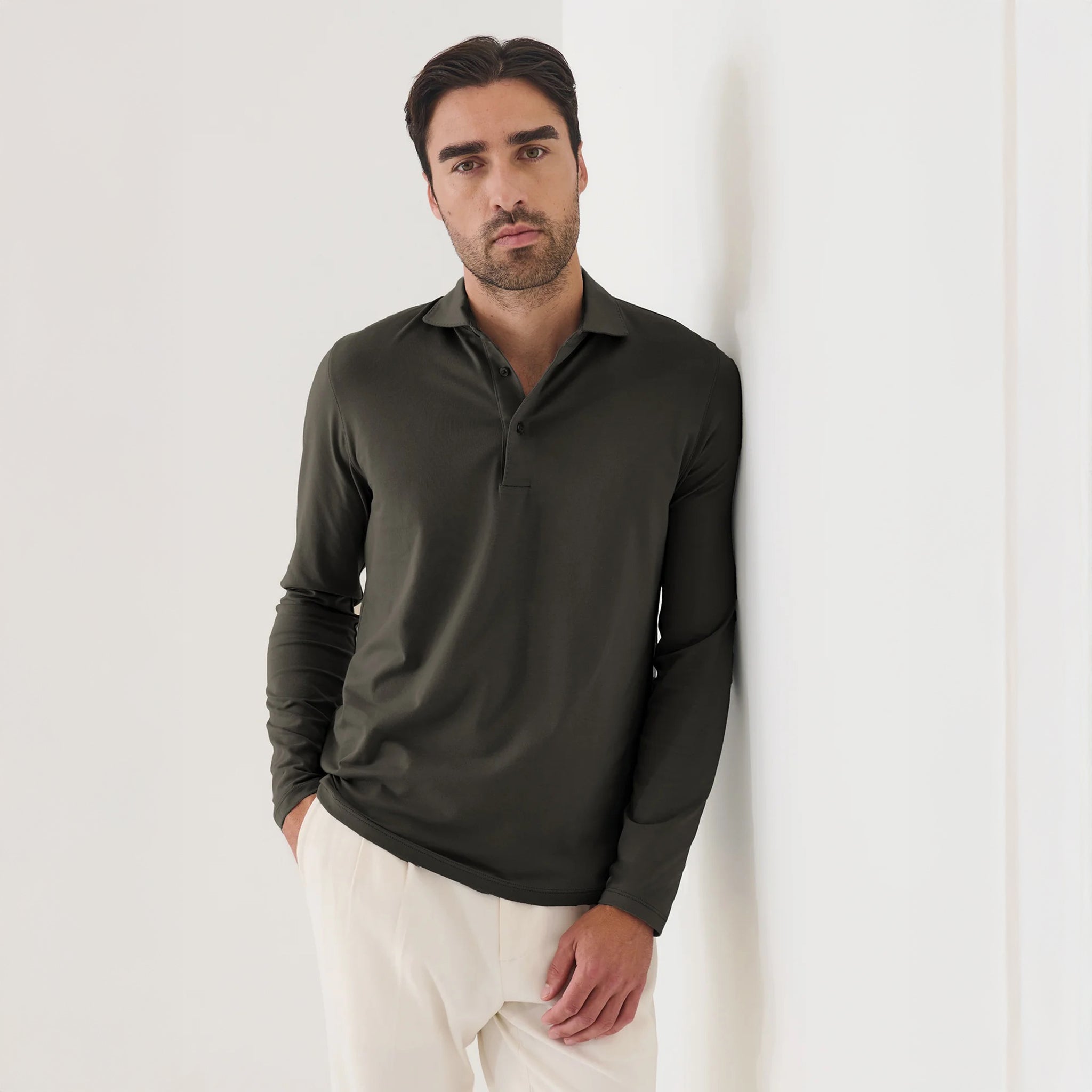 Thyme Green Long Sleeve Pima Polo - Patrick Assaraf