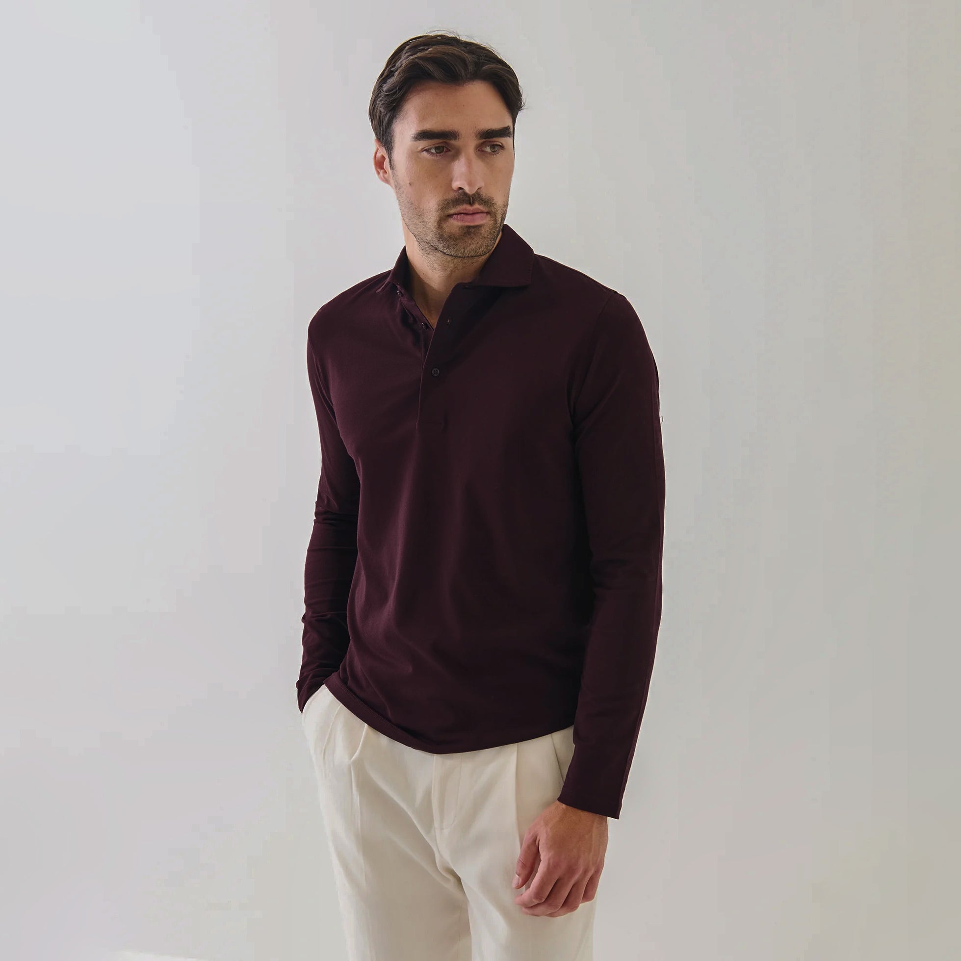 Bordeaux Iconic Pima Cotton Stretch Long Sleeve Polo - Patrick Assaraf