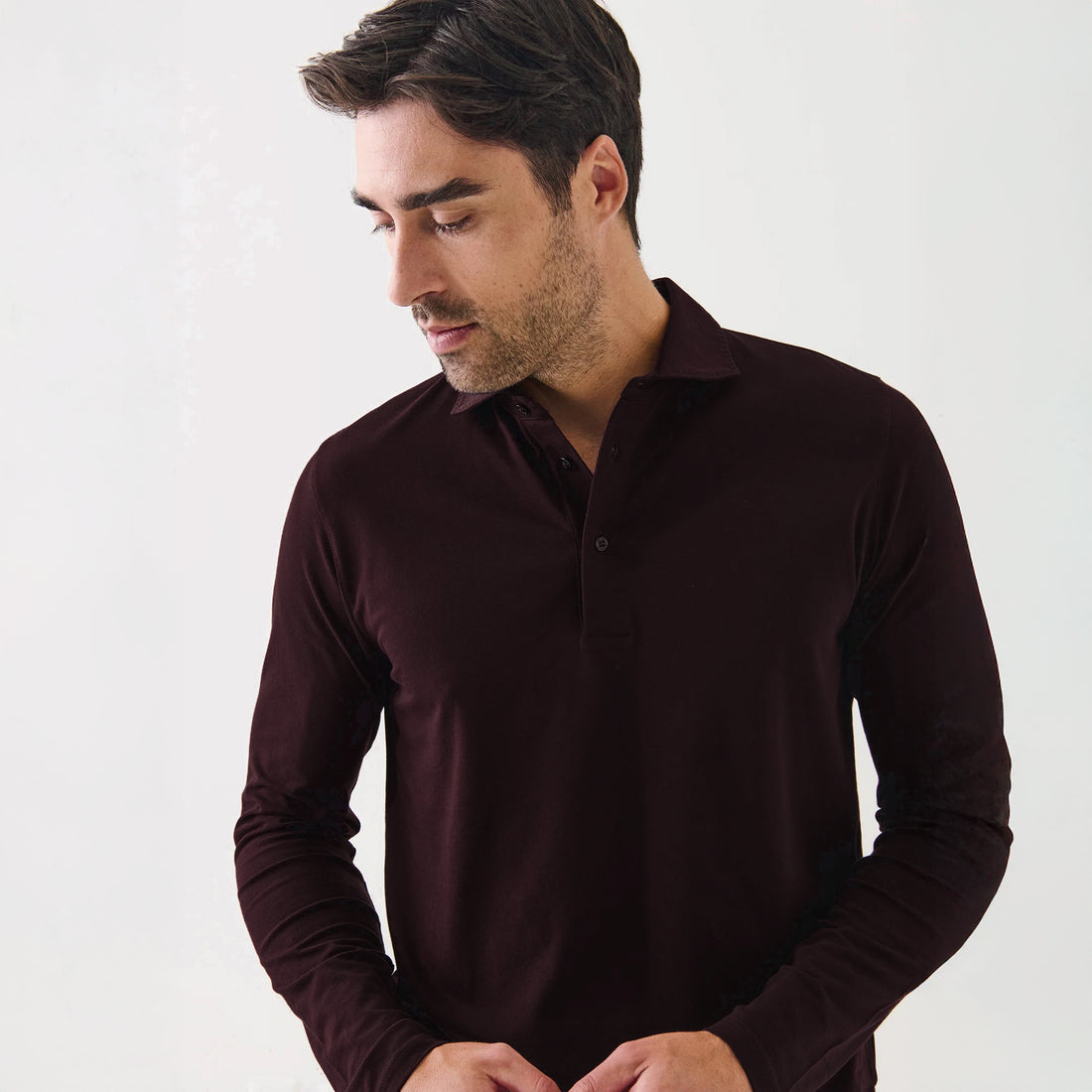 Bordeaux Iconic Pima Cotton Stretch Long Sleeve Polo - Patrick Assaraf