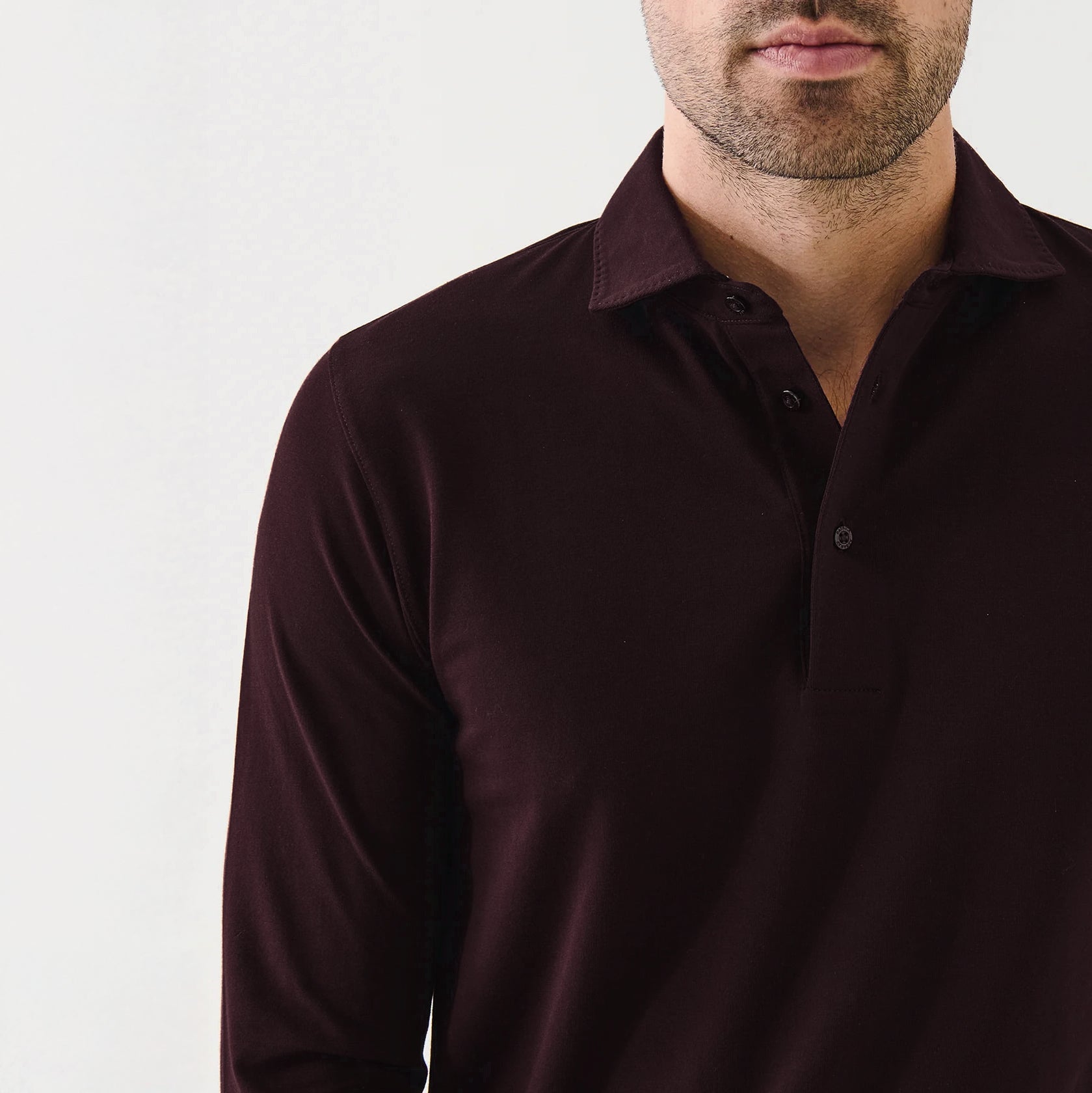 Bordeaux Iconic Pima Cotton Stretch Long Sleeve Polo - Patrick Assaraf