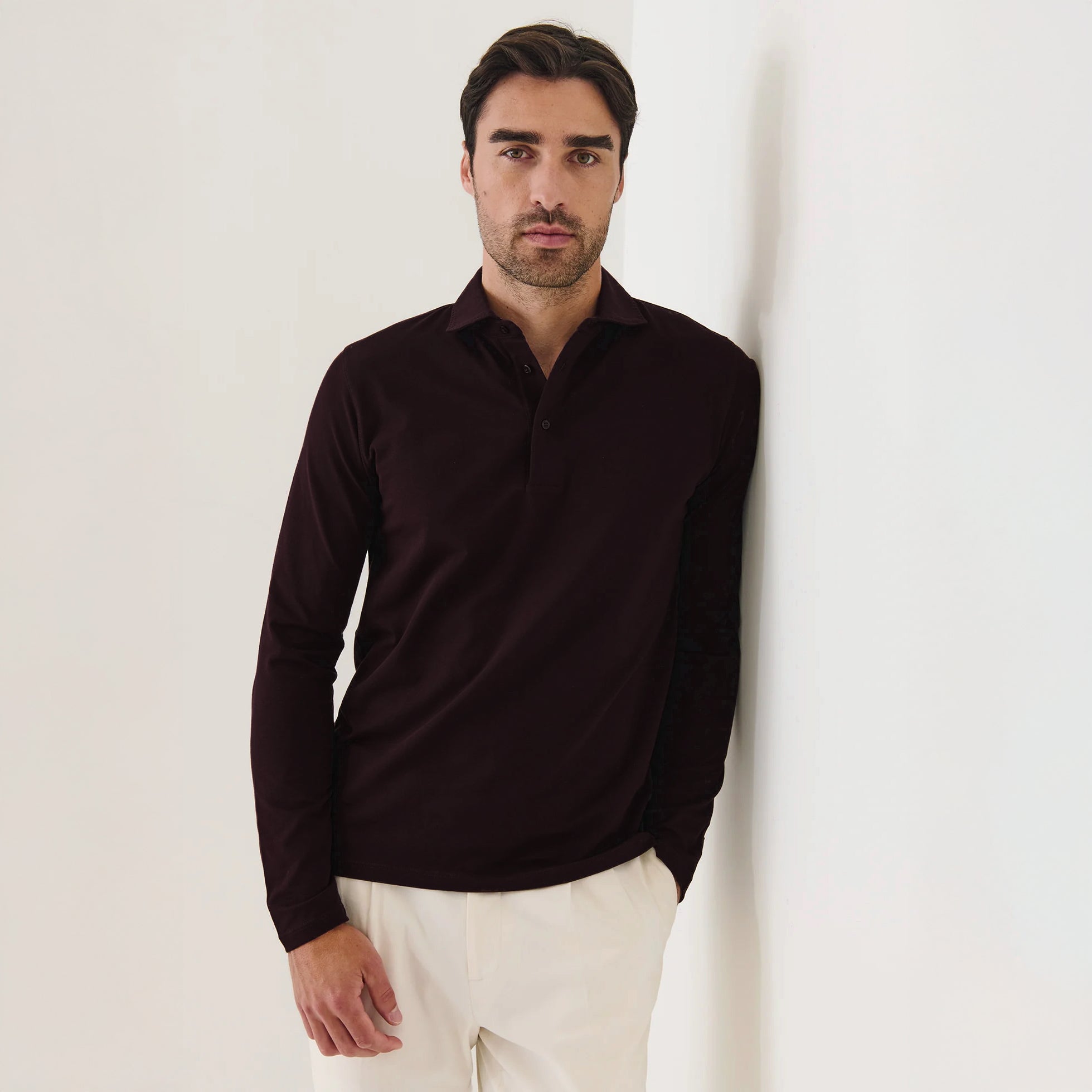 Bordeaux Iconic Pima Cotton Stretch Long Sleeve Polo - Patrick Assaraf