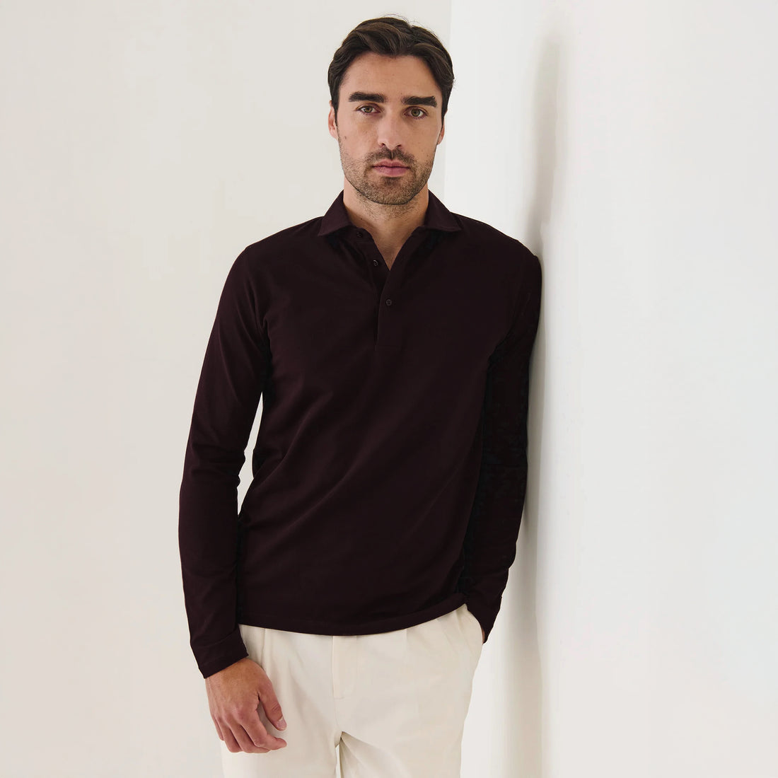 Bordeaux Iconic Pima Cotton Stretch Long Sleeve Polo - Patrick Assaraf