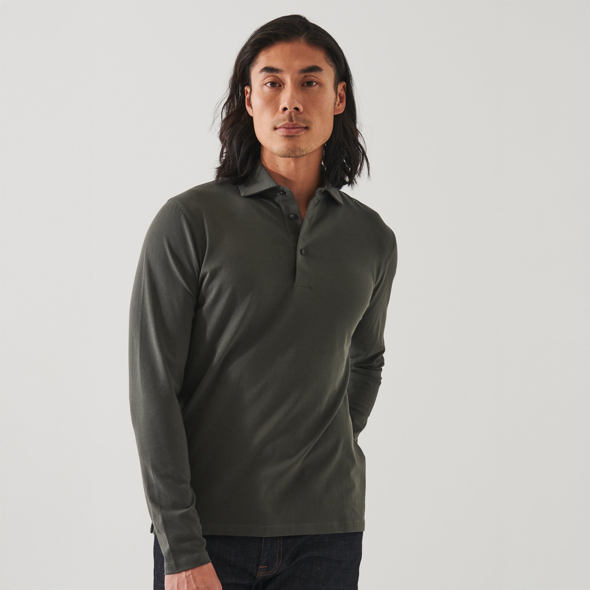Thyme Green Long Sleeve Pima Polo - Patrick Assaraf