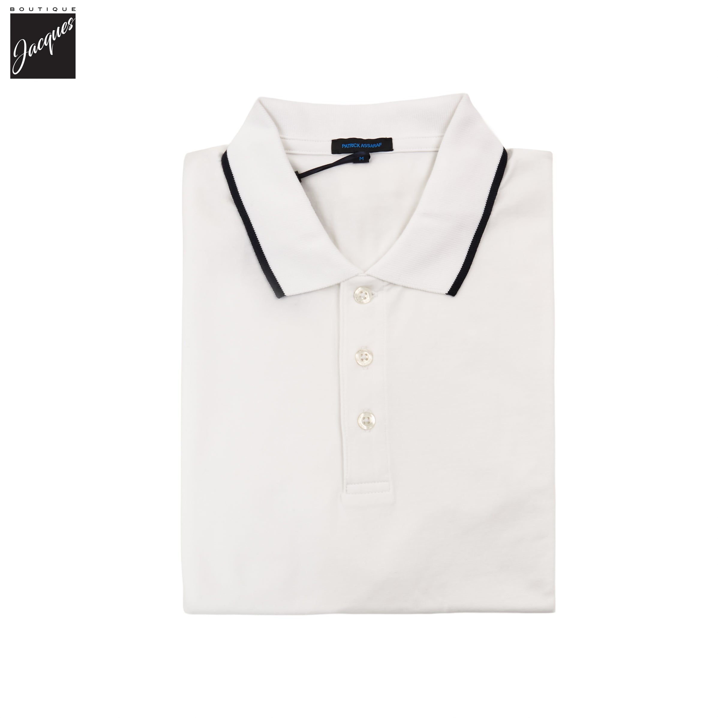White Tipped Iconic Pima Cotton Stretch Button Polo Shirt - Patrick Assaraf - Boutique Jacques International