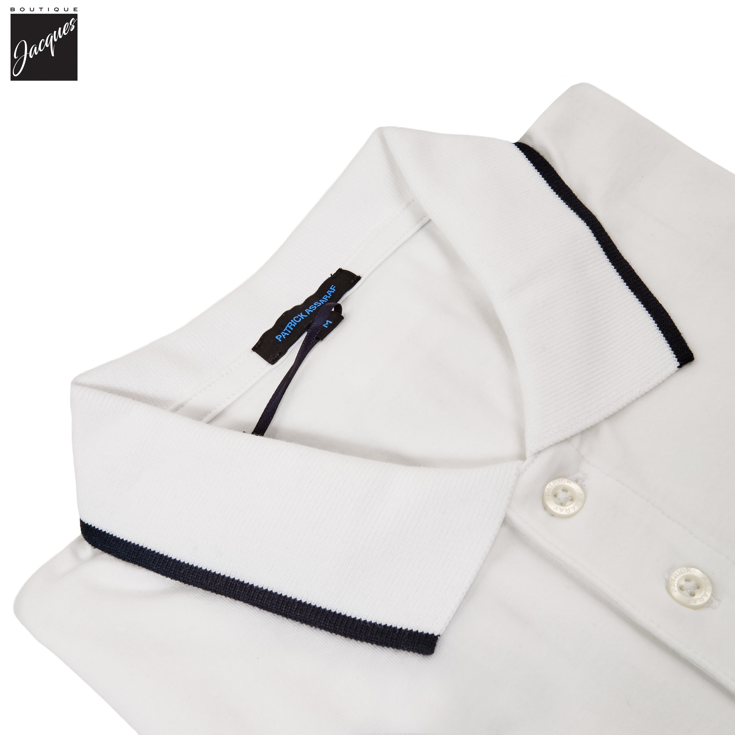 White Tipped Iconic Pima Cotton Stretch Button Polo Shirt - Patrick Assaraf - Boutique Jacques International