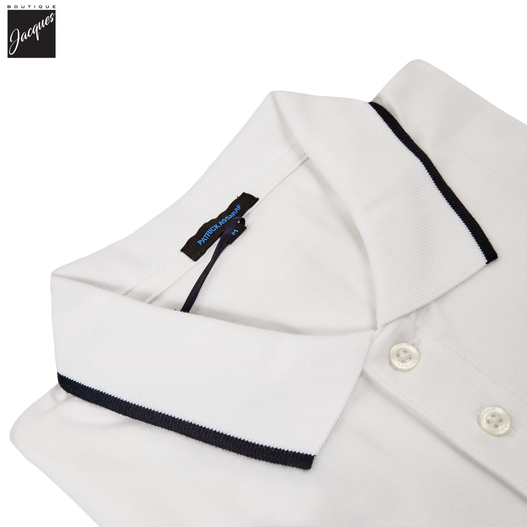 White Tipped Iconic Pima Cotton Stretch Button Polo Shirt - Patrick Assaraf - Boutique Jacques International
