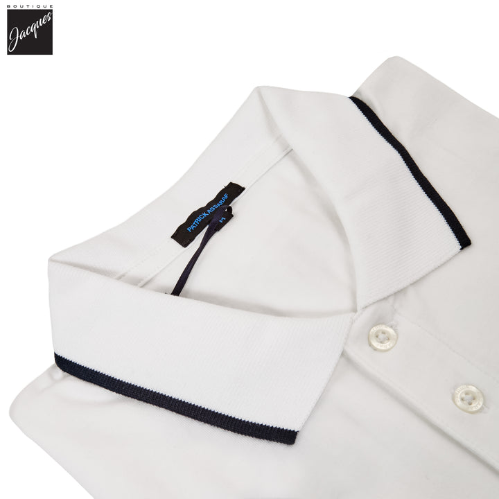 White Tipped Iconic Pima Cotton Stretch Button Polo Shirt - Patrick Assaraf - Boutique Jacques International