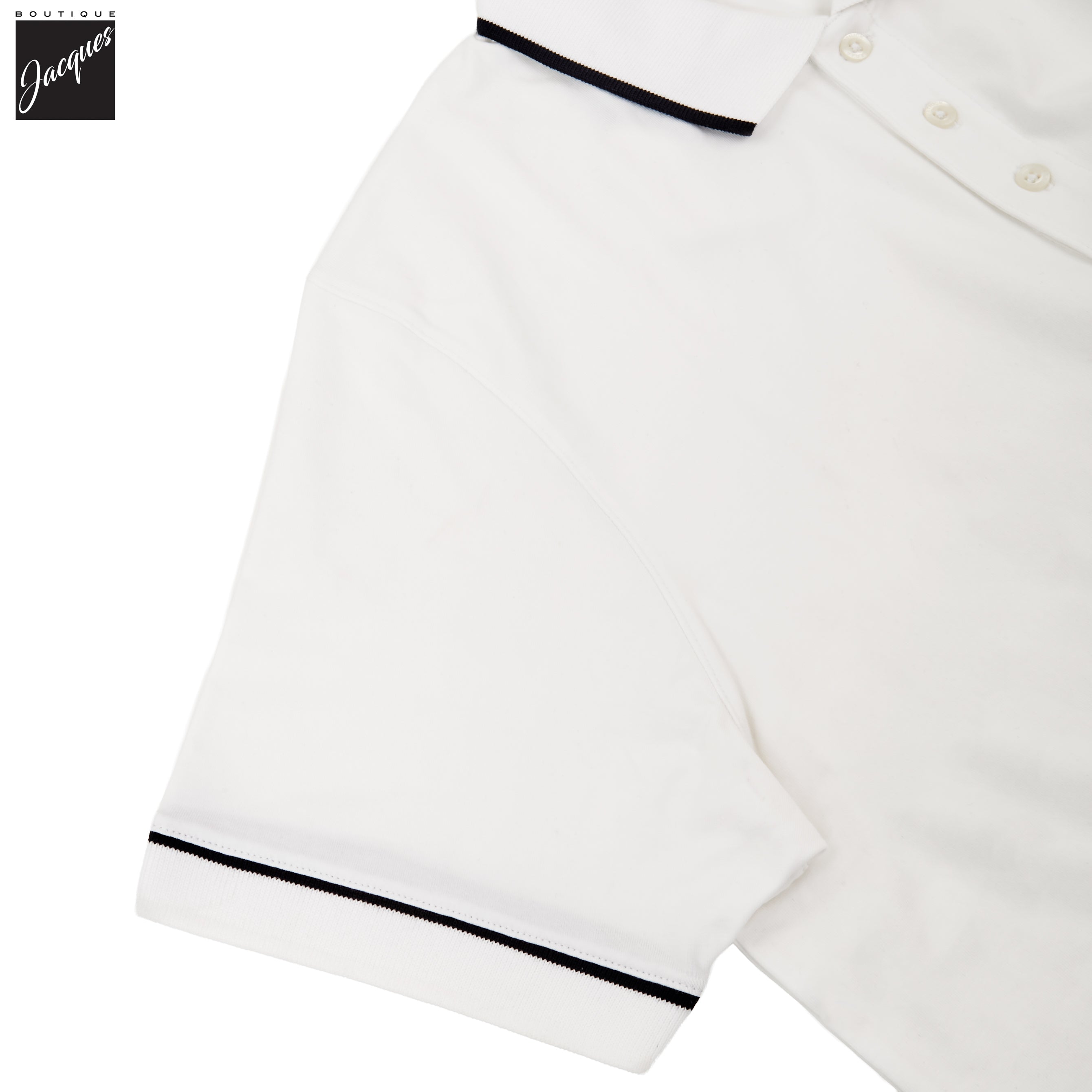 White Tipped Iconic Pima Cotton Stretch Button Polo Shirt - Patrick Assaraf - Boutique Jacques International