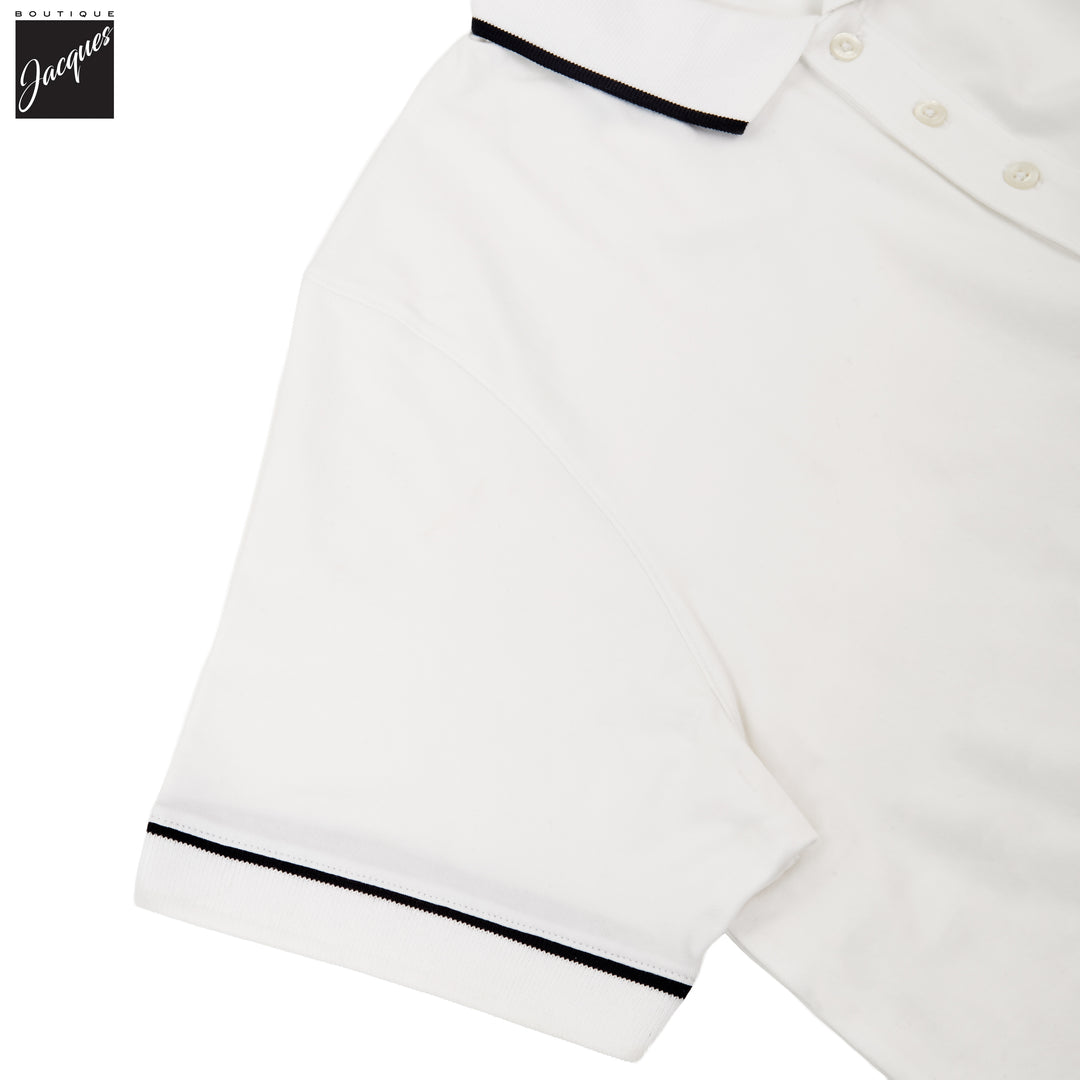 White Tipped Iconic Pima Cotton Stretch Button Polo Shirt - Patrick Assaraf - Boutique Jacques International
