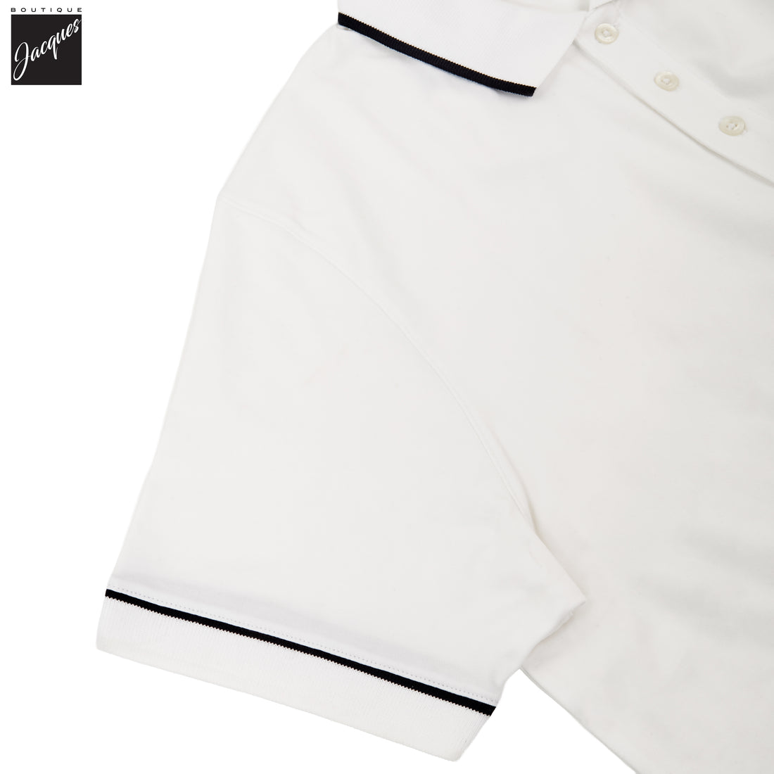 White Tipped Iconic Pima Cotton Stretch Button Polo Shirt - Patrick Assaraf - Boutique Jacques International