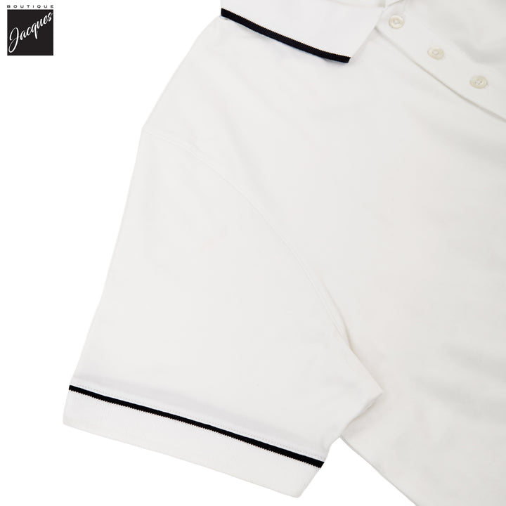 White Tipped Iconic Pima Cotton Stretch Button Polo Shirt - Patrick Assaraf - Boutique Jacques International