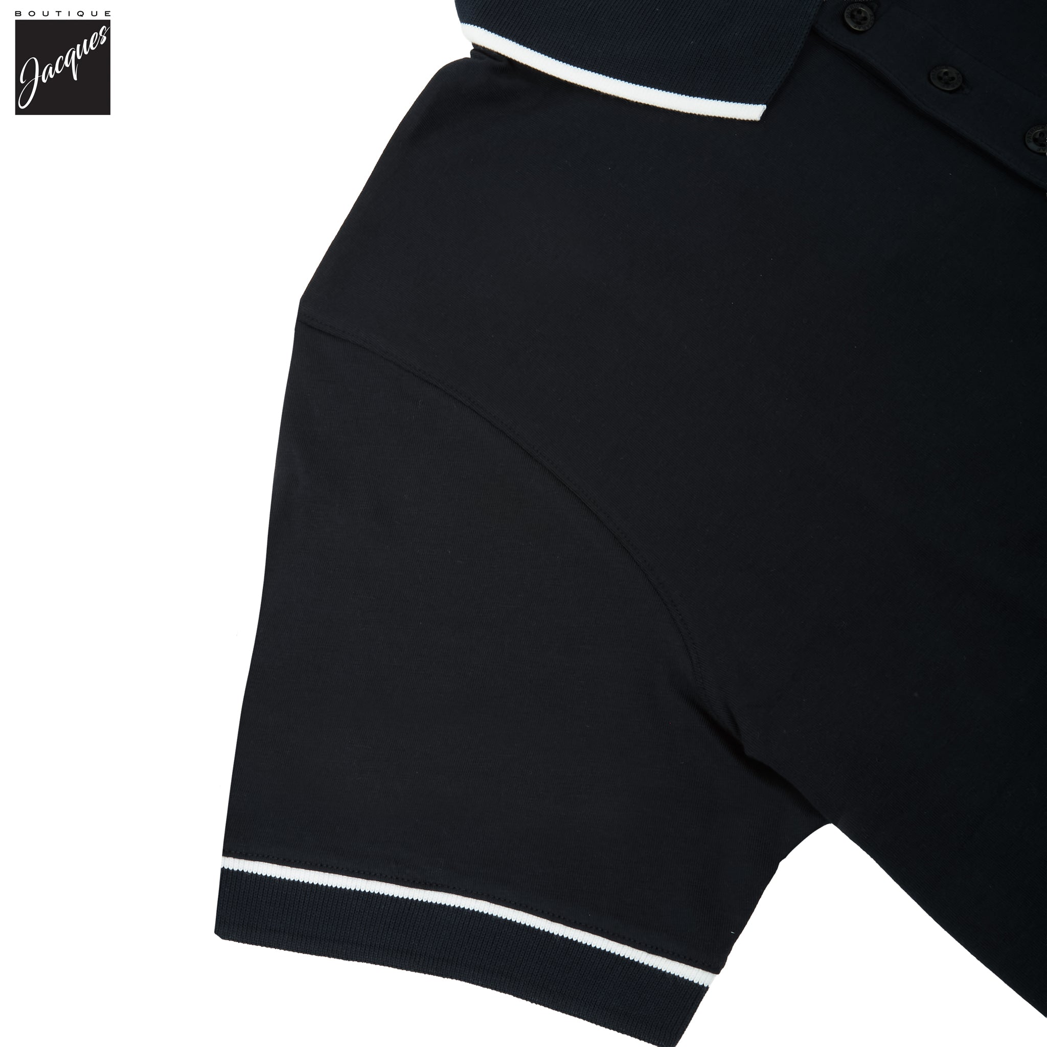 Midnight Tipped Iconic Pima Cotton Stretch Button Polo Shirt - Patrick Assaraf - Boutique Jacques International