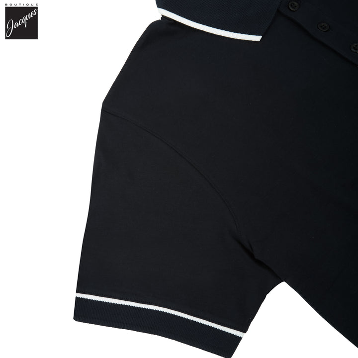 Midnight Tipped Iconic Pima Cotton Stretch Button Polo Shirt - Patrick Assaraf - Boutique Jacques International
