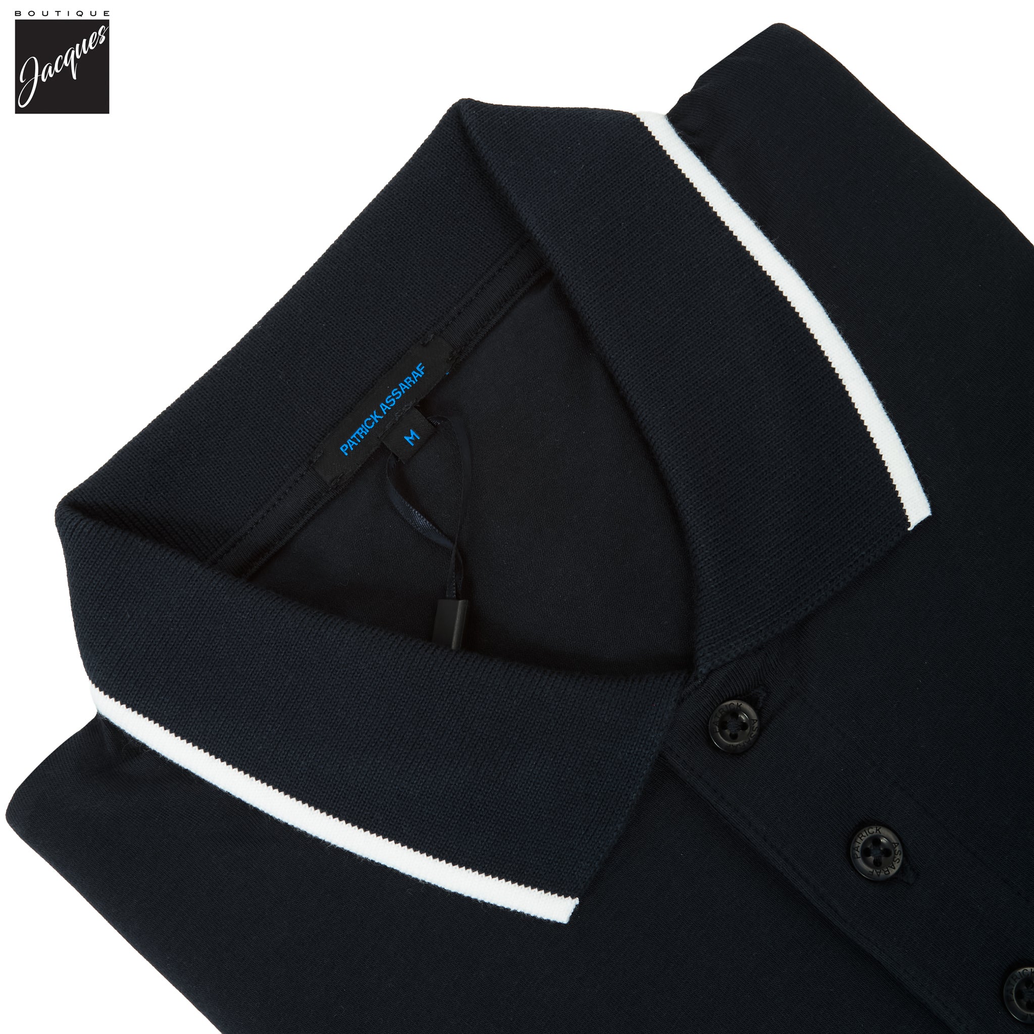 Midnight Tipped Iconic Pima Cotton Stretch Button Polo Shirt - Patrick Assaraf - Boutique Jacques International