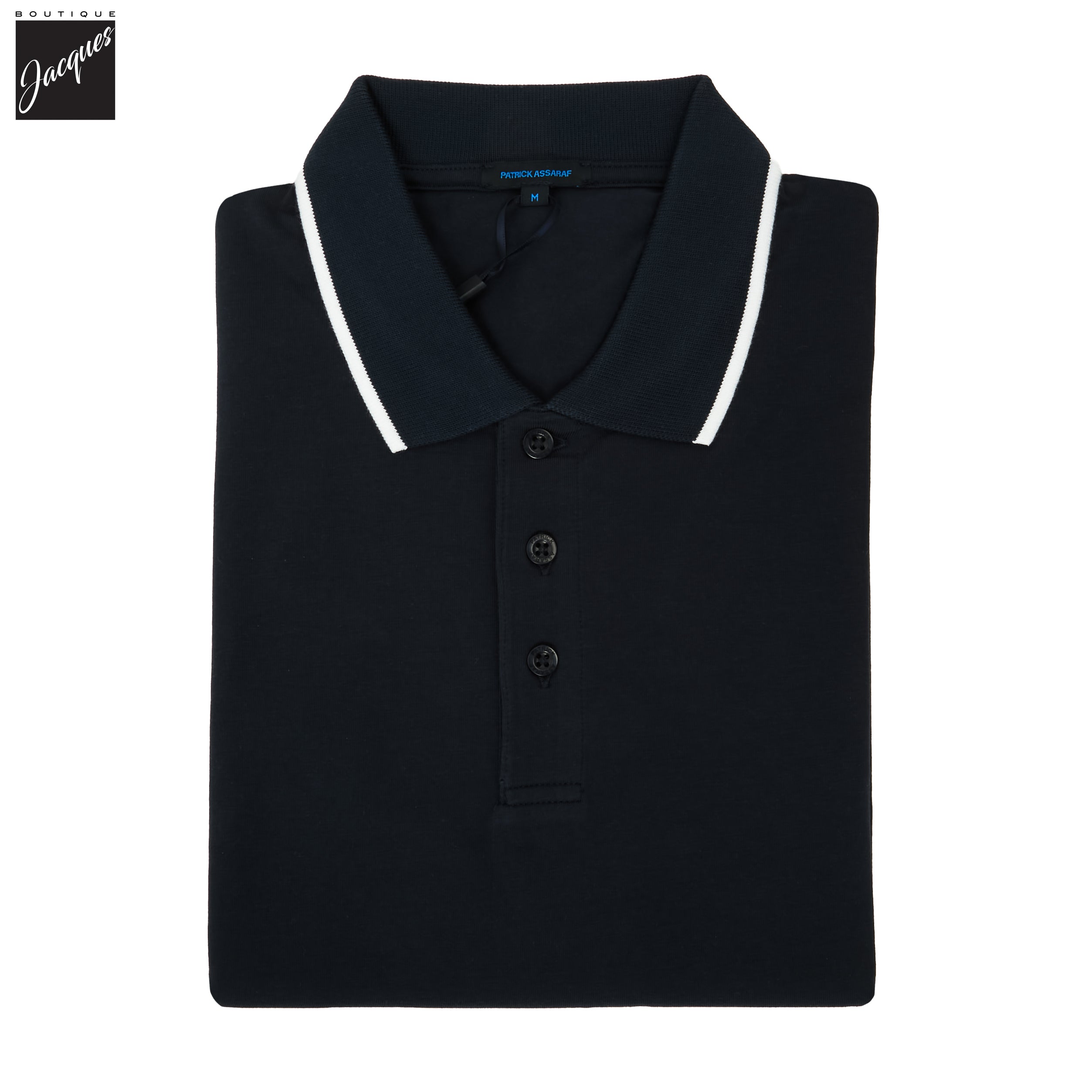 Midnight Tipped Iconic Pima Cotton Stretch Button Polo Shirt - Patrick Assaraf - Boutique Jacques International