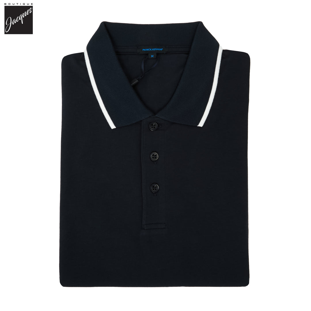 Midnight Tipped Iconic Pima Cotton Stretch Button Polo Shirt - Patrick Assaraf - Boutique Jacques International