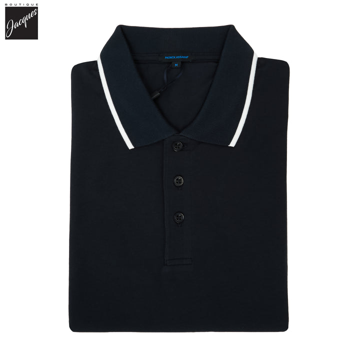 Midnight Tipped Iconic Pima Cotton Stretch Button Polo Shirt - Patrick Assaraf - Boutique Jacques International