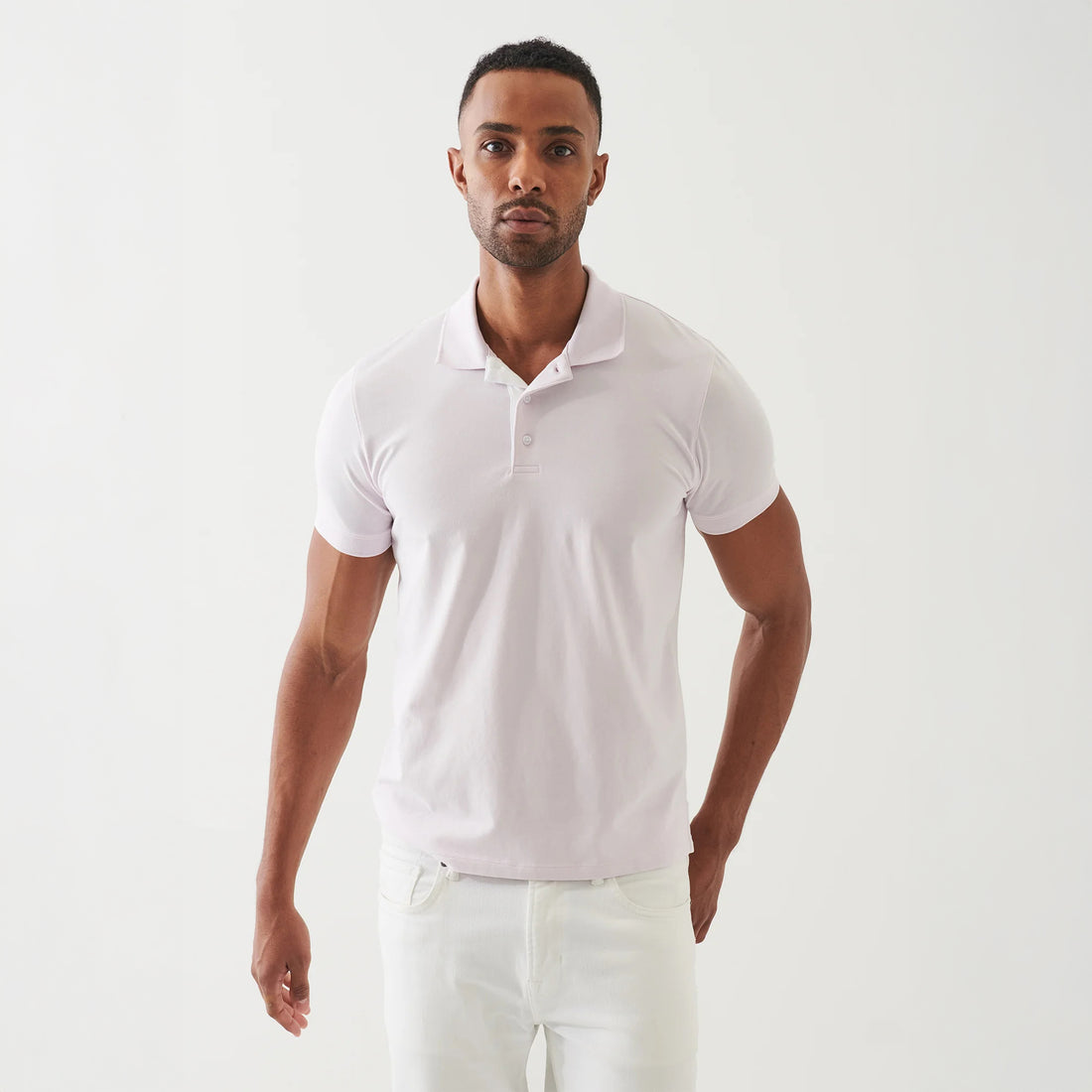 Misty Rose Contrast Placket Iconic Pima Cotton Stretch Polo Shirt - Patrick Assaraf - Boutique Jacques International