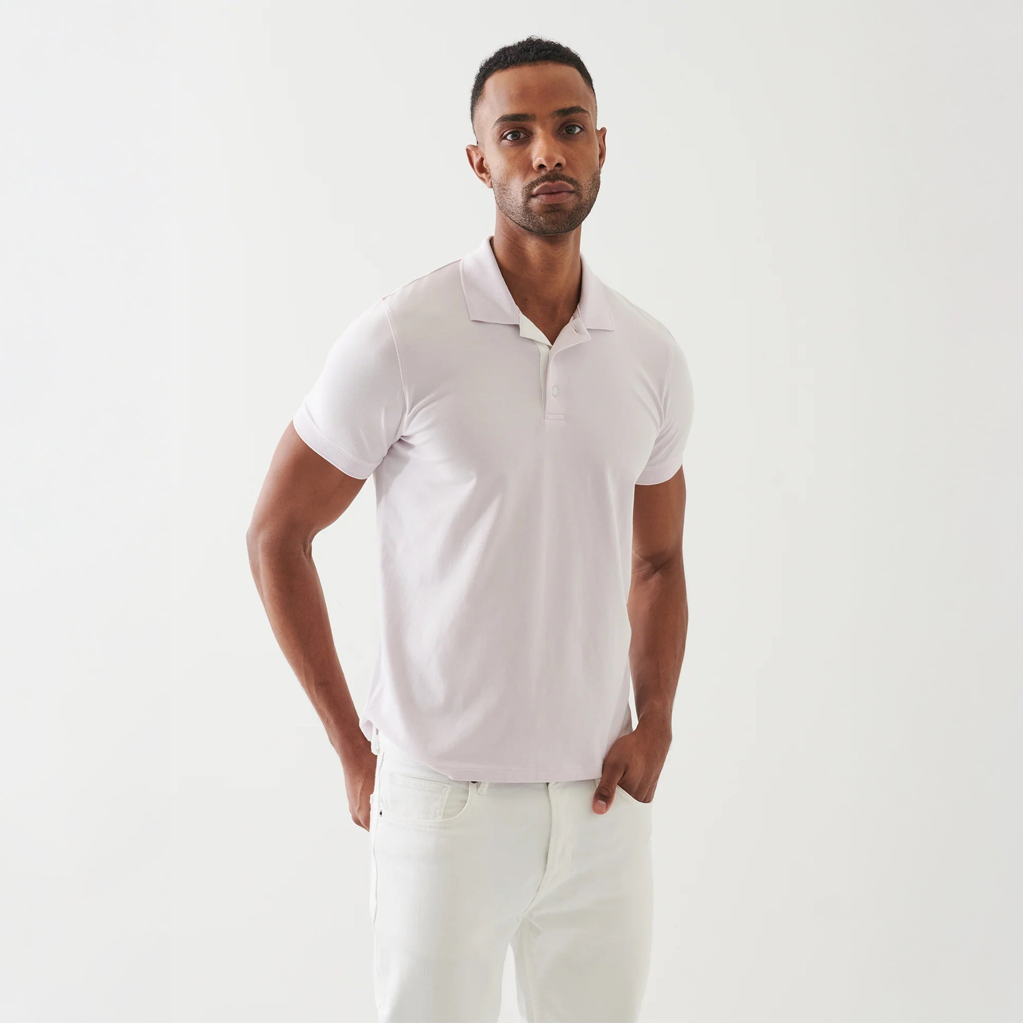 Misty Rose Contrast Placket Iconic Pima Cotton Stretch Polo Shirt - Patrick Assaraf - Boutique Jacques International