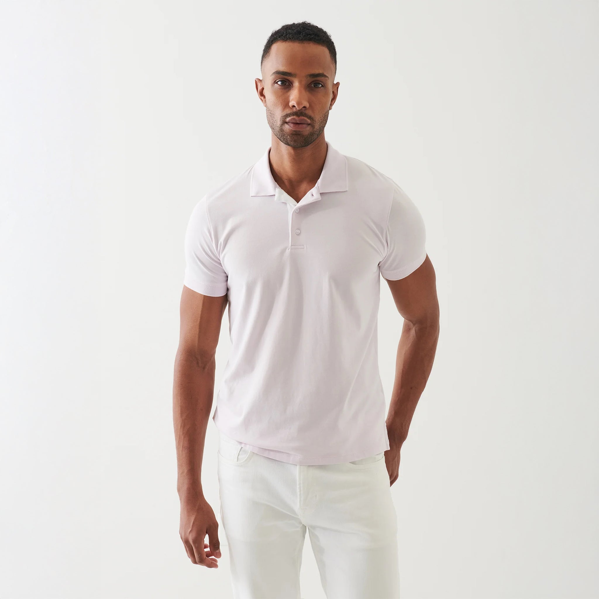 Misty Rose Contrast Placket Iconic Pima Cotton Stretch Polo Shirt - Patrick Assaraf - Boutique Jacques International