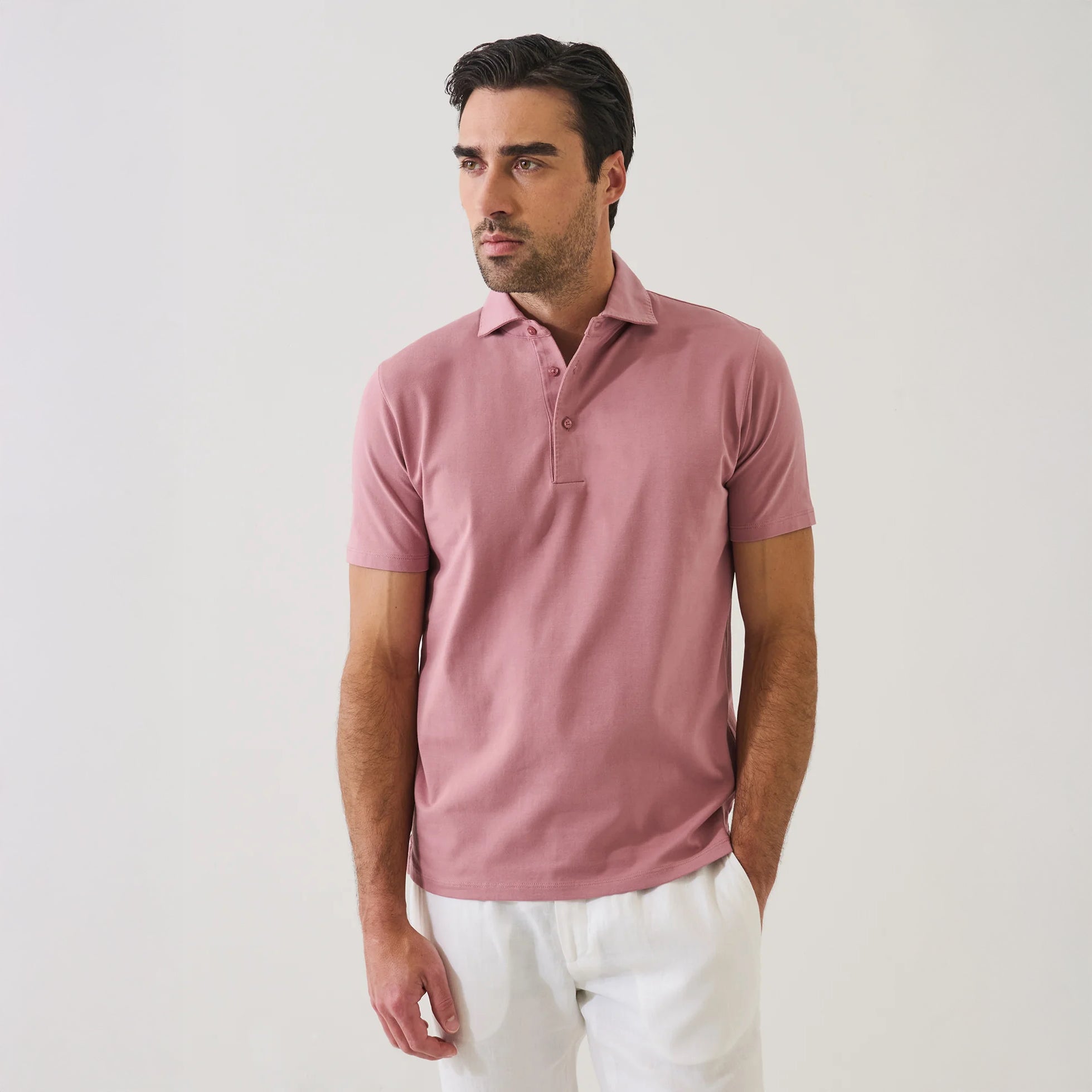 Dusty Pink Pima Cotton Stretch Short Sleeve Polo - Patrick Assaraf