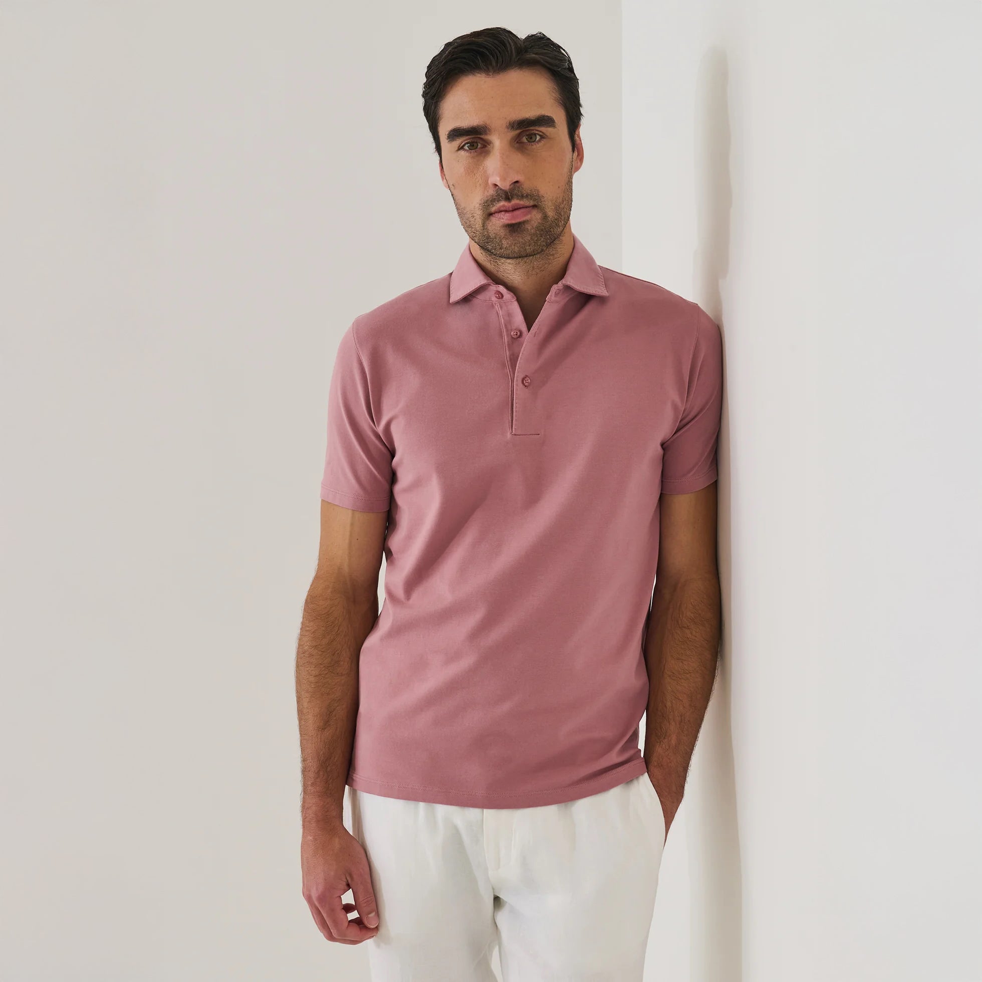 Dusty Pink Pima Cotton Stretch Short Sleeve Polo - Patrick Assaraf