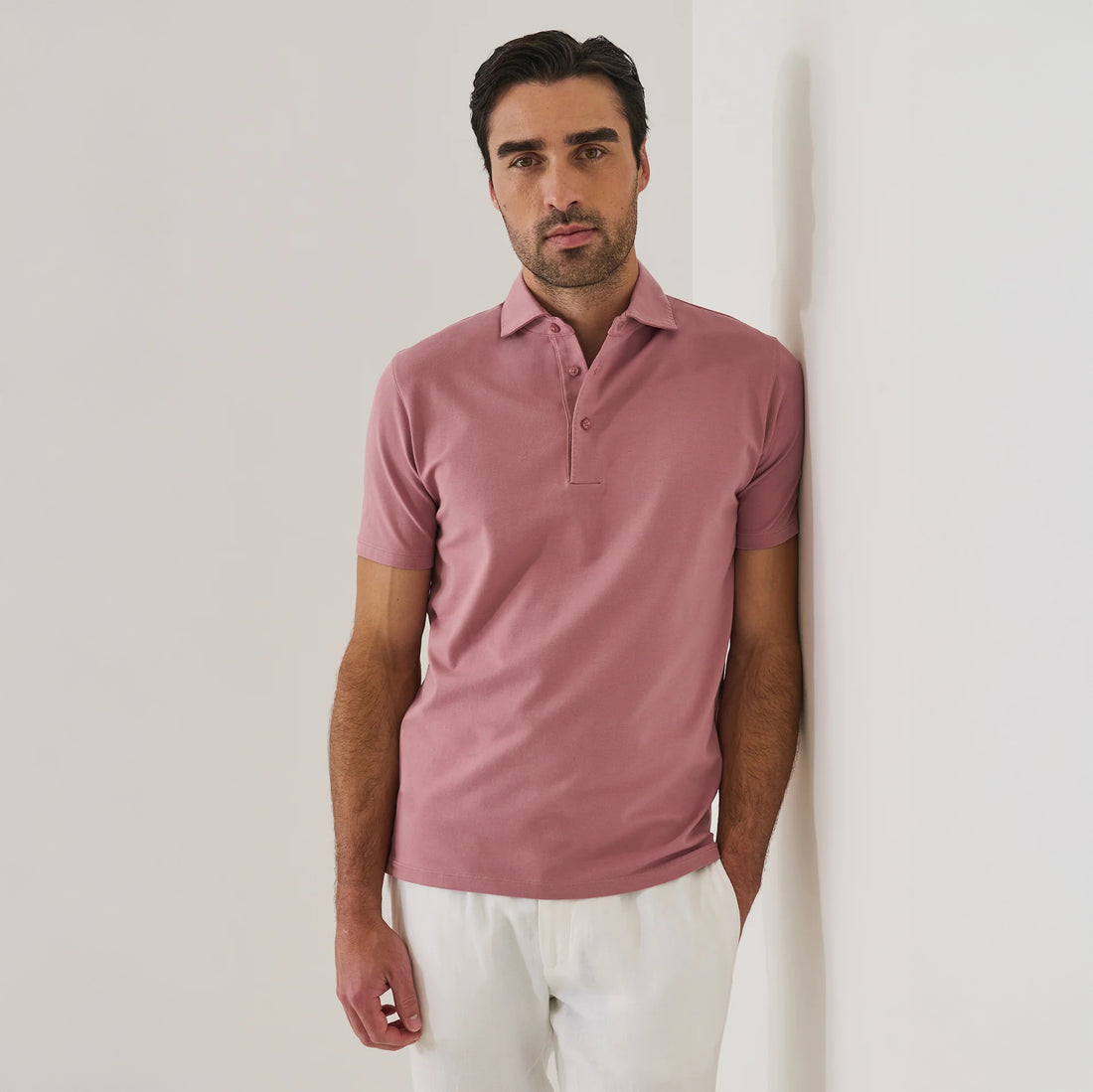 Dusty Pink Pima Cotton Stretch Short Sleeve Polo - Patrick Assaraf