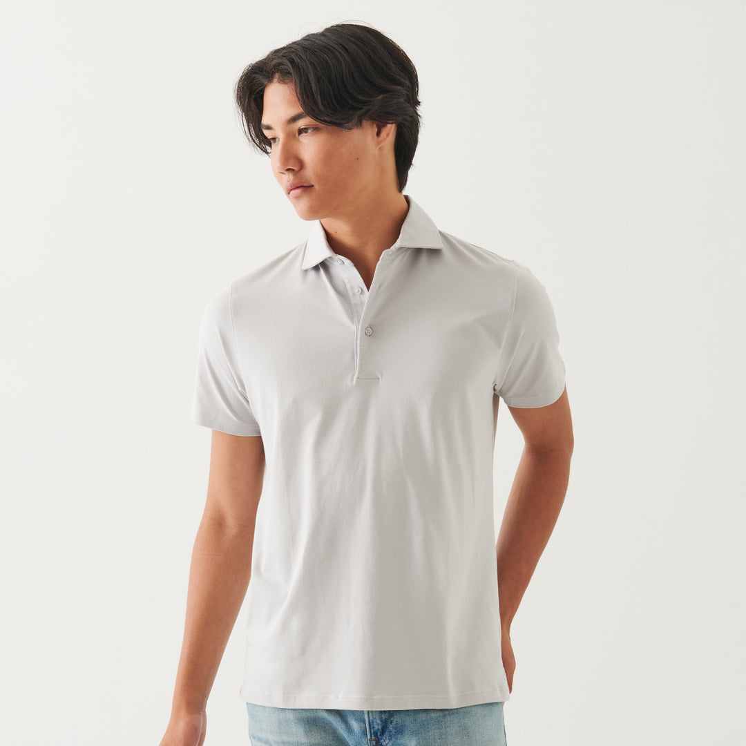 Light Gray Iconic Pima Cotton Stretch Short Sleeve Polo - Patrick Assaraf