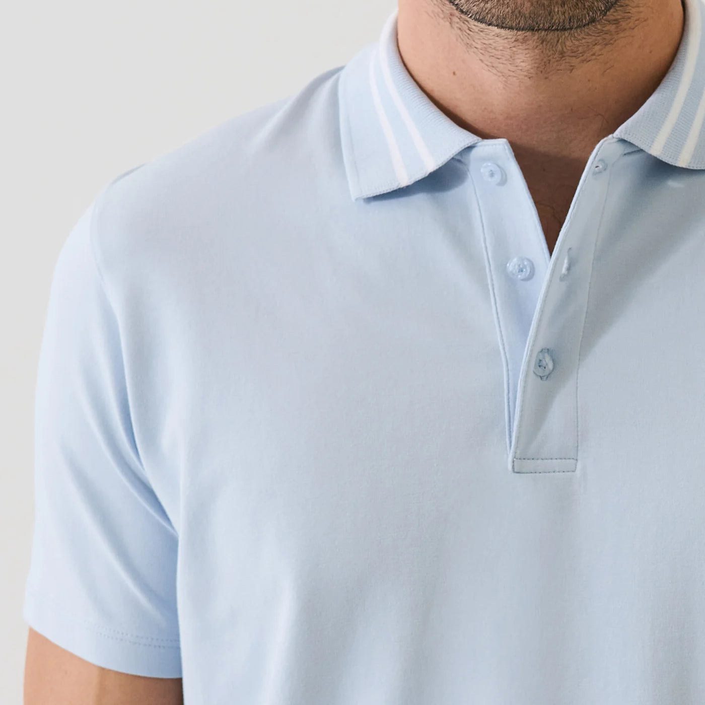 Blue Ice Tipped Iconic Pima Cotton Stretch Button Polo Shirt - Patrick Assaraf - Boutique Jacques International