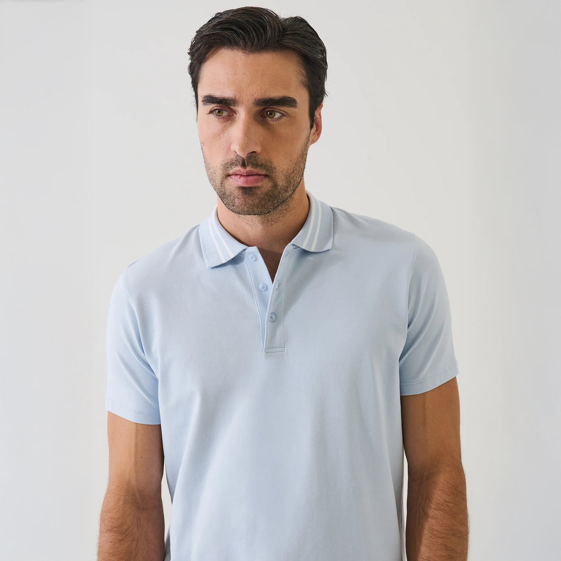 Blue Ice Tipped Iconic Pima Cotton Stretch Button Polo Shirt - Patrick Assaraf - Boutique Jacques International