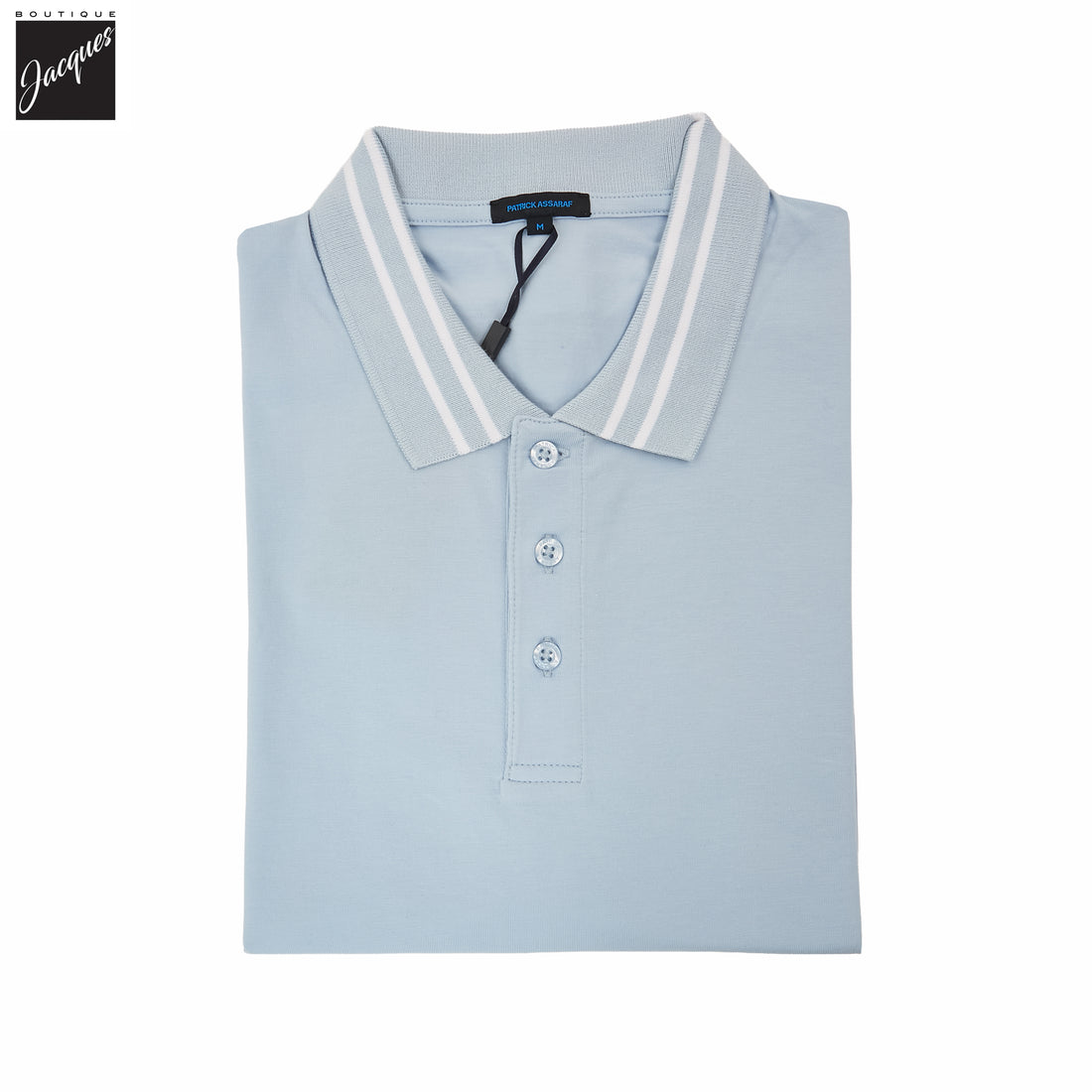 Blue Ice Tipped Iconic Pima Cotton Stretch Button Polo Shirt - Patrick Assaraf - Boutique Jacques International