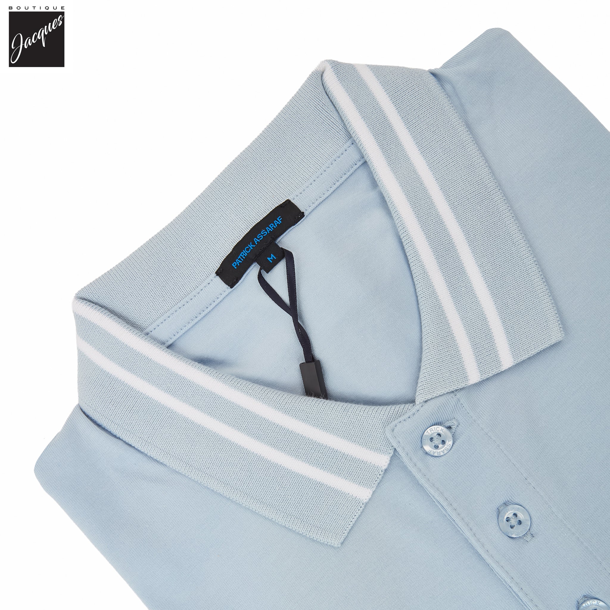 Blue Ice Tipped Iconic Pima Cotton Stretch Button Polo Shirt - Patrick Assaraf - Boutique Jacques International