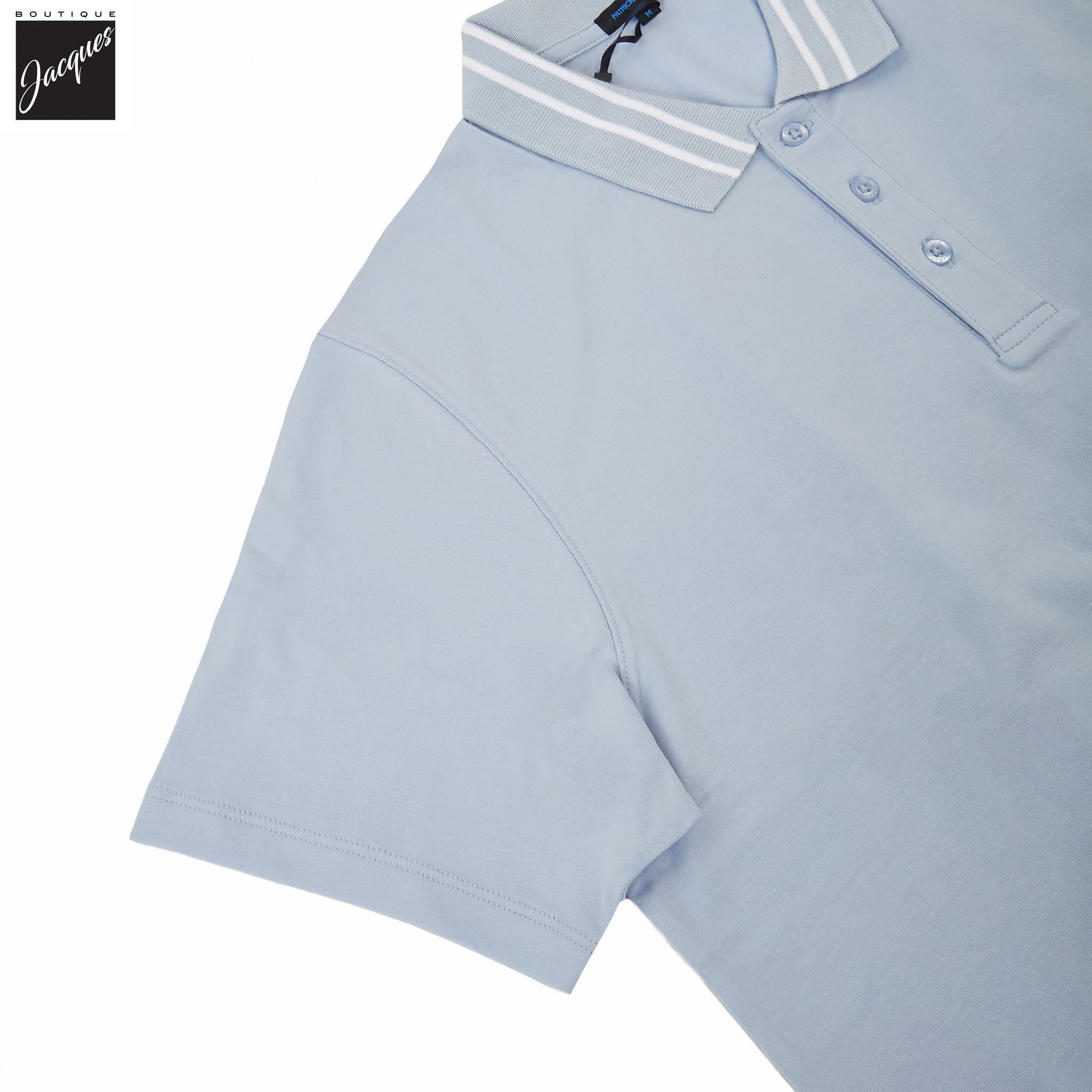 Blue Ice Tipped Iconic Pima Cotton Stretch Button Polo Shirt - Patrick Assaraf - Boutique Jacques International