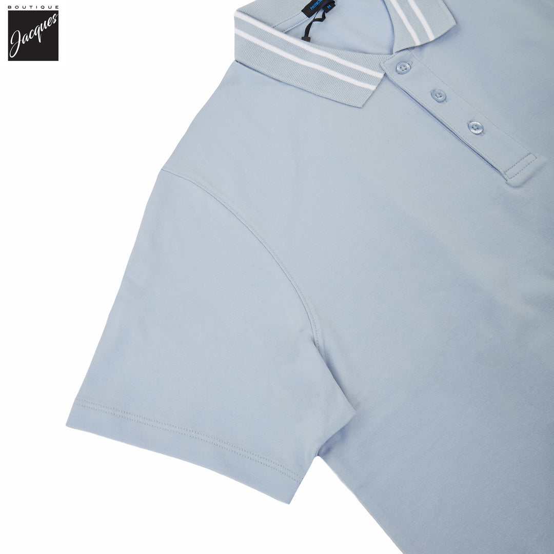 Blue Ice Tipped Iconic Pima Cotton Stretch Button Polo Shirt - Patrick Assaraf - Boutique Jacques International