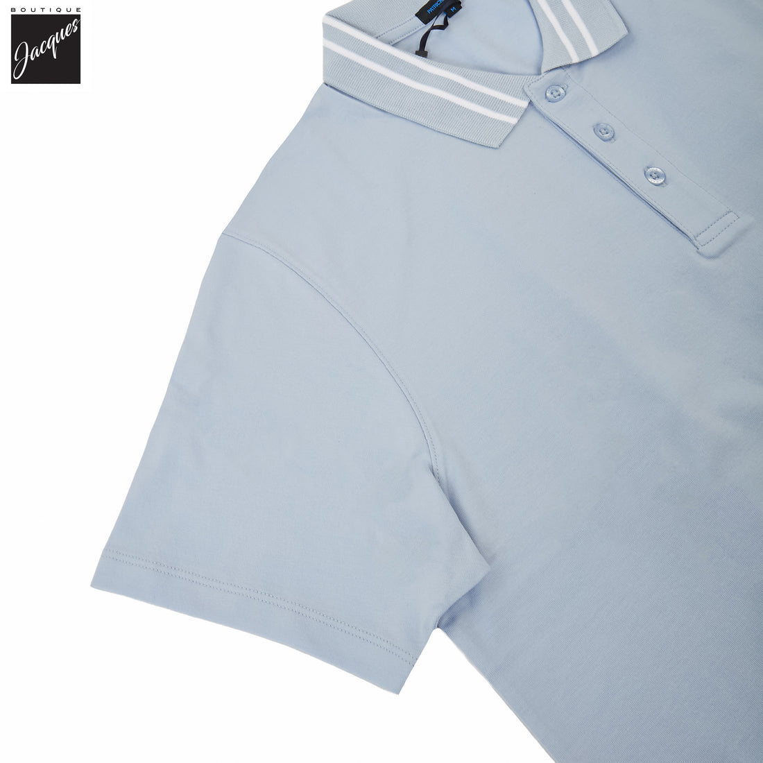 Blue Ice Tipped Iconic Pima Cotton Stretch Button Polo Shirt - Patrick Assaraf - Boutique Jacques International