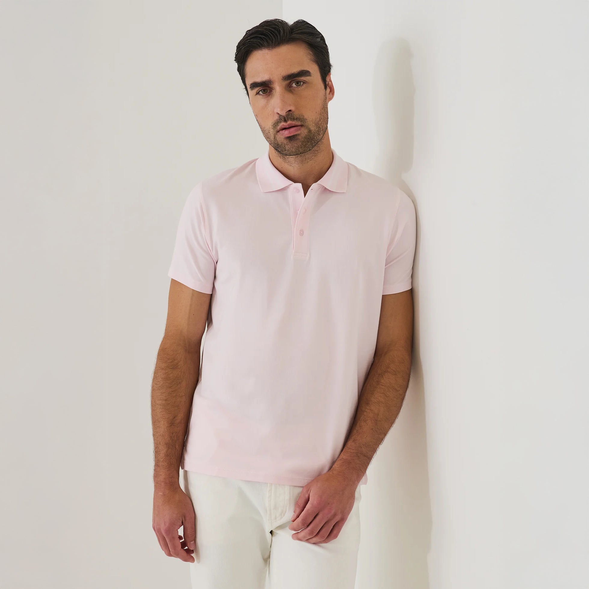 Pixie Pink Tipped Iconic Pima Cotton Stretch Button Polo Shirt - Patrick Assaraf