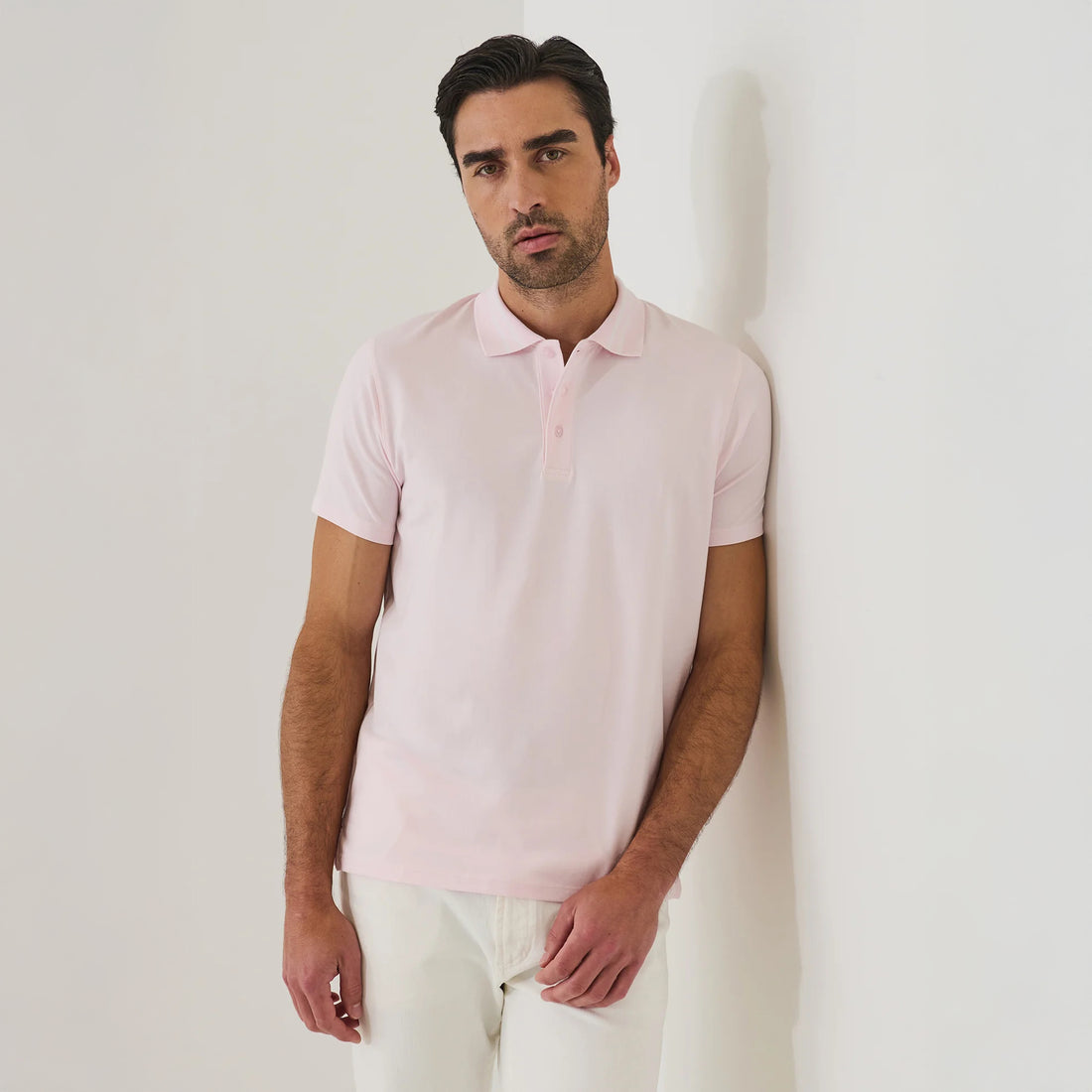 Pixie Pink Tipped Iconic Pima Cotton Stretch Button Polo Shirt - Patrick Assaraf