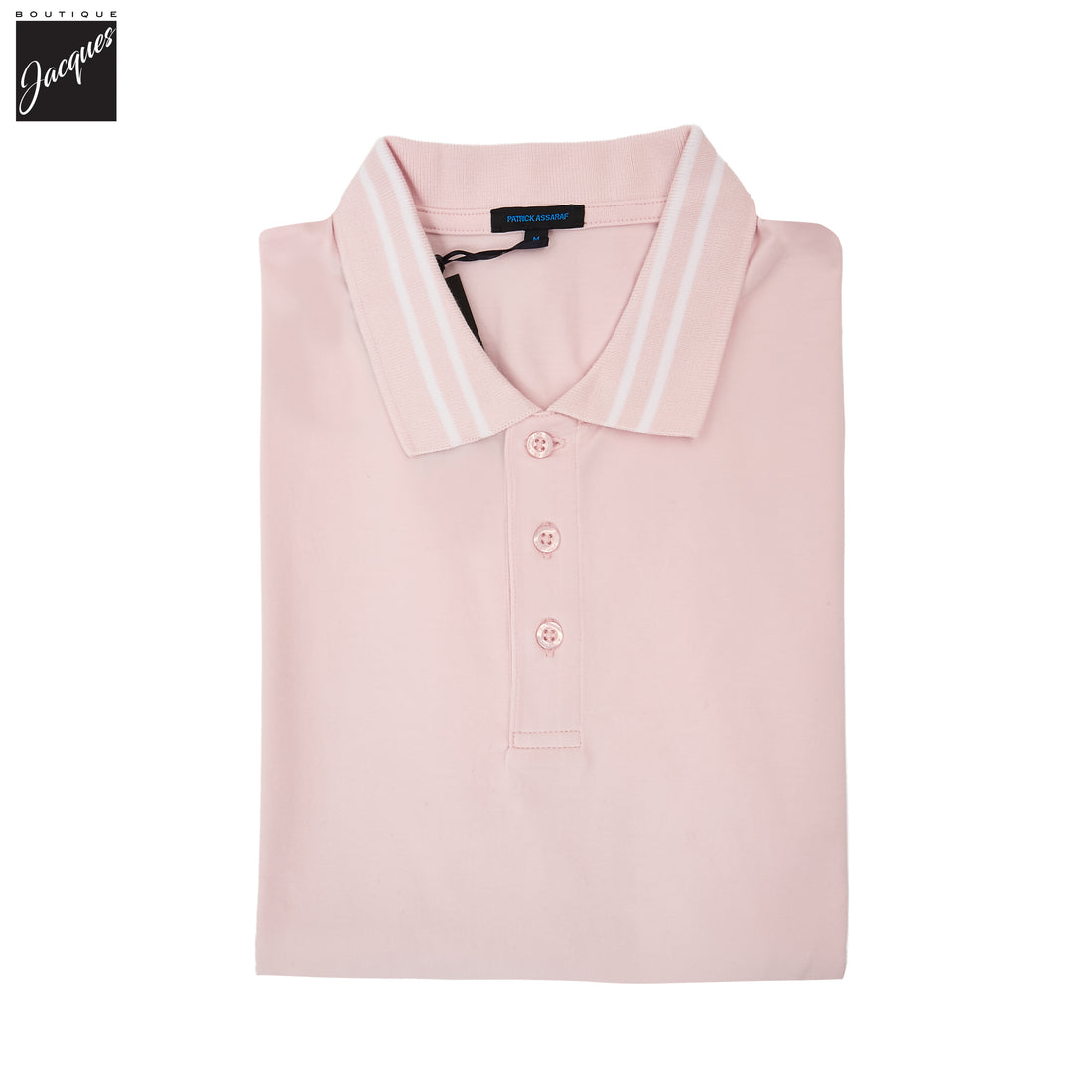 Pixie Pink Tipped Iconic Pima Cotton Stretch Button Polo Shirt - Patrick Assaraf