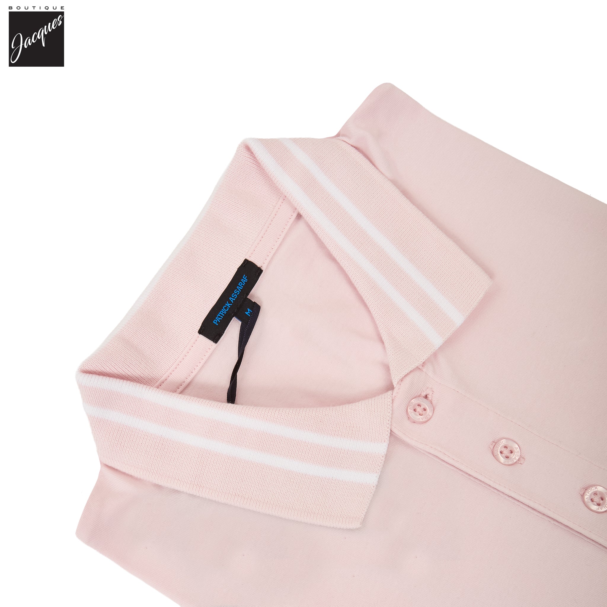 Pixie Pink Tipped Iconic Pima Cotton Stretch Button Polo Shirt - Patrick Assaraf