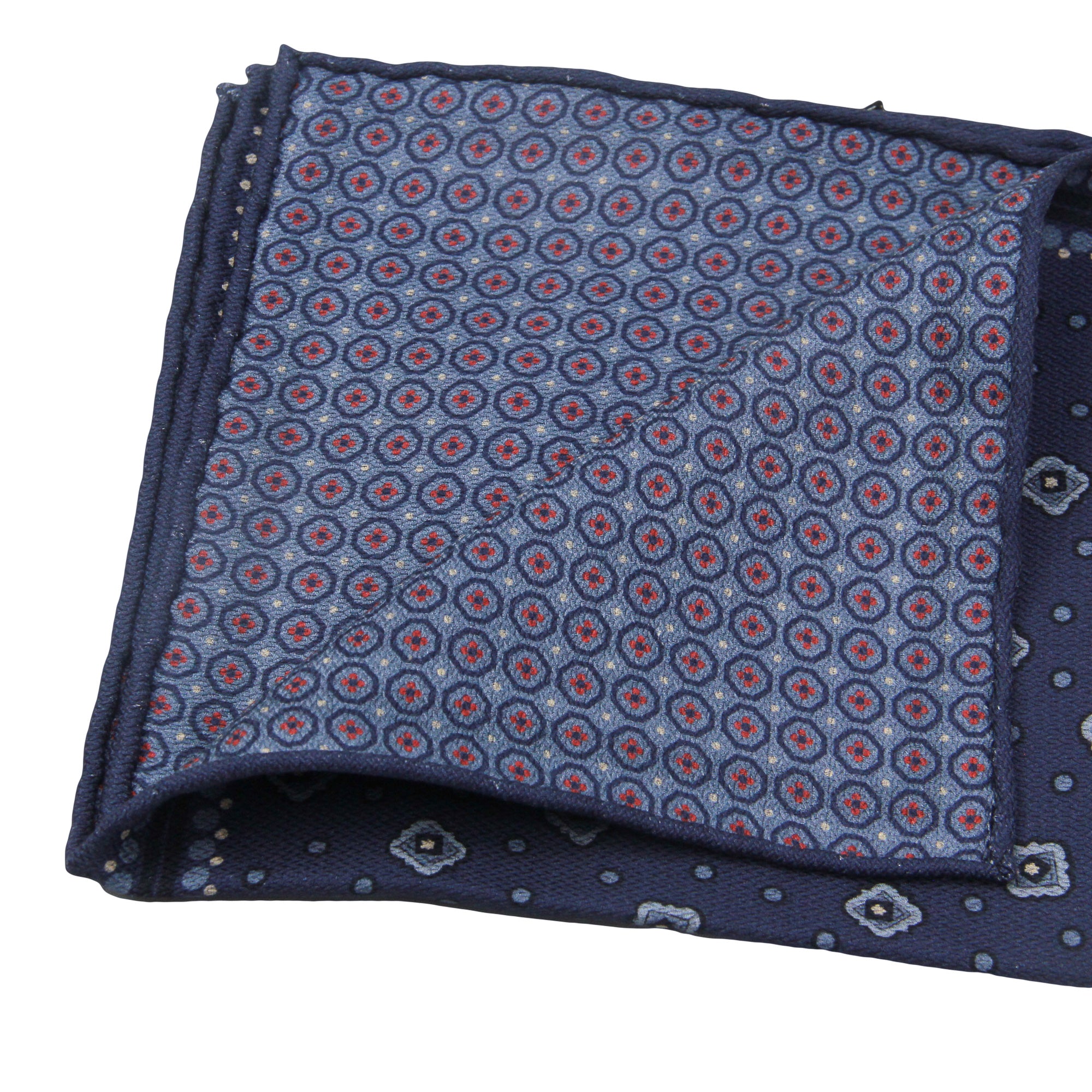 Blue Geometric Motif Reversible Silk Hankie - Paolo Albizzati