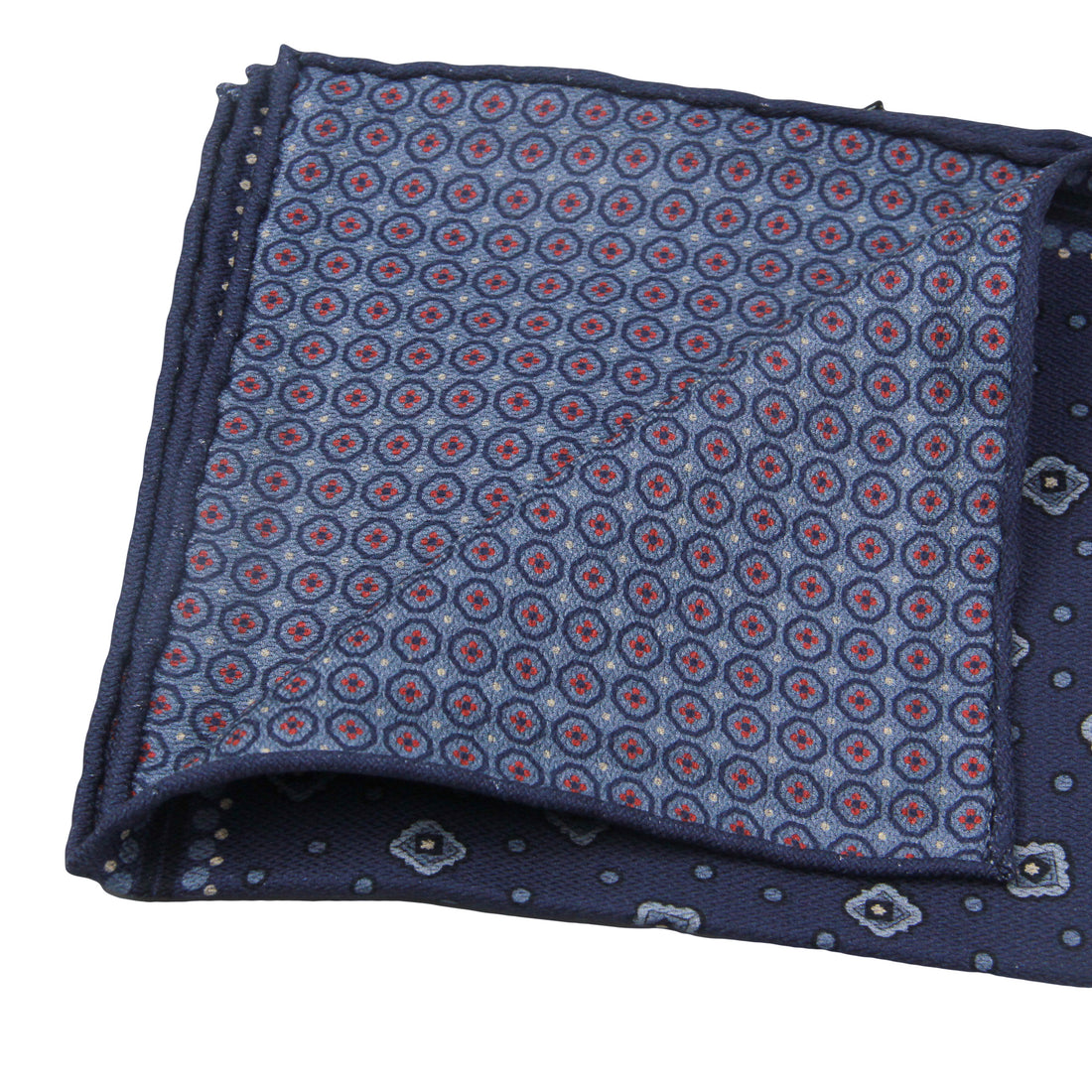 Blue Geometric Motif Reversible Silk Hankie - Paolo Albizzati