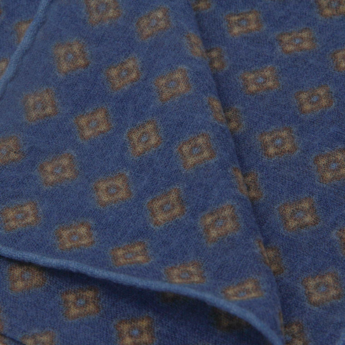 Blue & Brown Medallion Wool-Silk Hankie - Paolo Albizzati