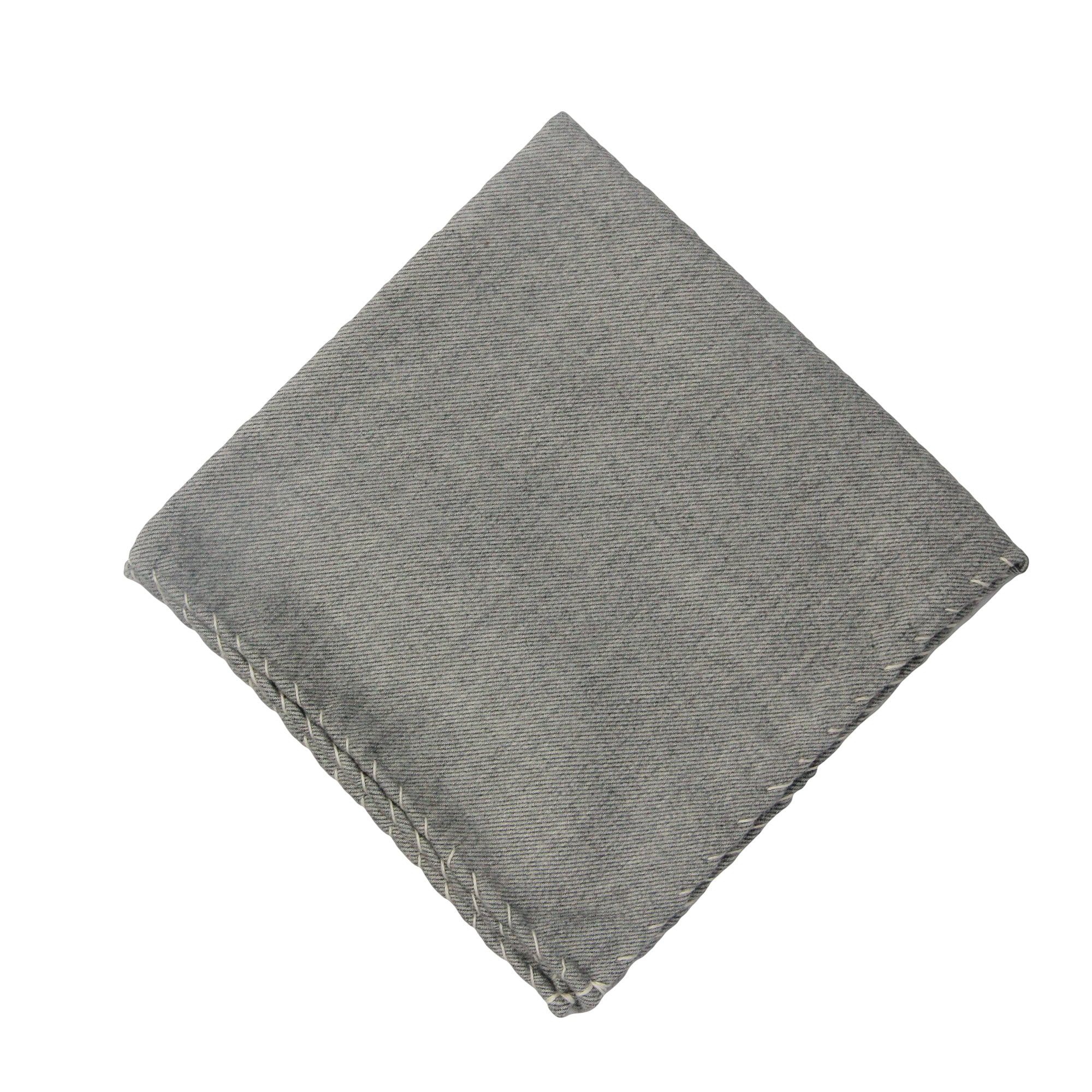 Gray Solid Cotton Reversible Hankie with Contrast Stitching - Paolo Albizzati
