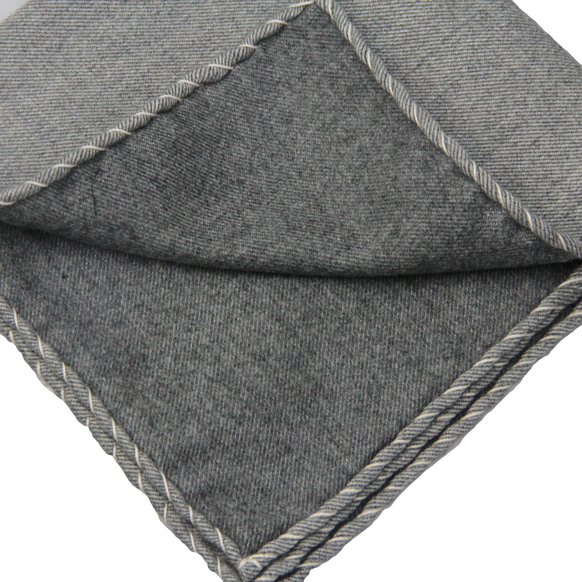 Gray Solid Cotton Reversible Hankie with Contrast Stitching - Paolo Albizzati