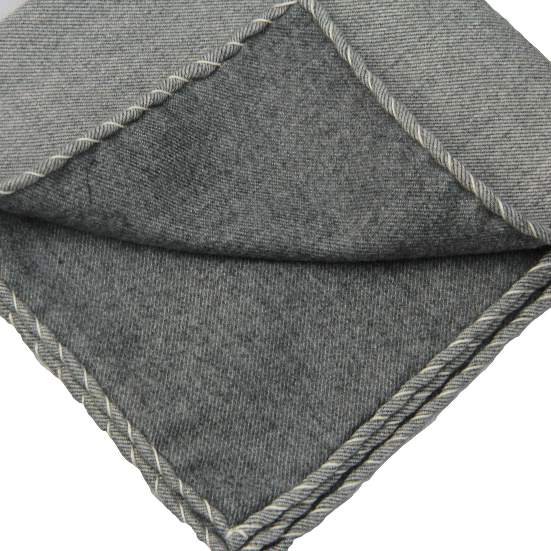 Gray Solid Cotton Reversible Hankie with Contrast Stitching - Paolo Albizzati