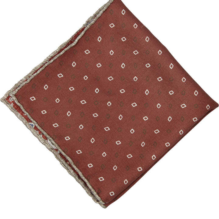 Red Paisley/Geometric Pattern Reversible Silk Hankie - Paolo Albizzati