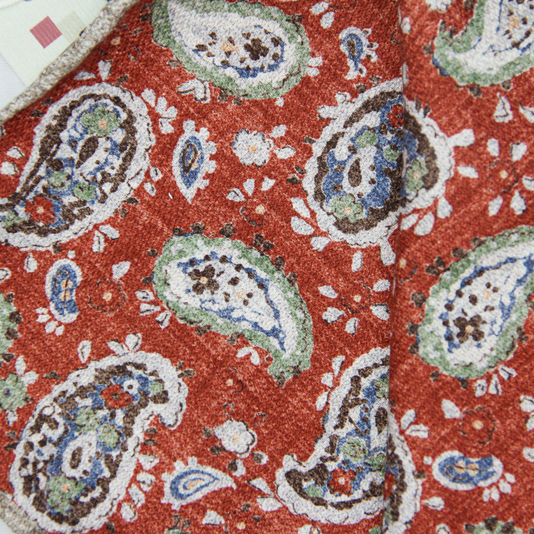 Red Paisley/Geometric Pattern Reversible Silk Hankie - Paolo Albizzati